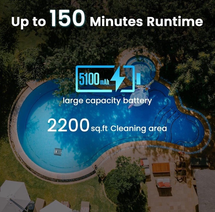 EZIOOV U8 Cordless Robotic Pool Cleaner Vacuum In and Above Ground -DARK GREY