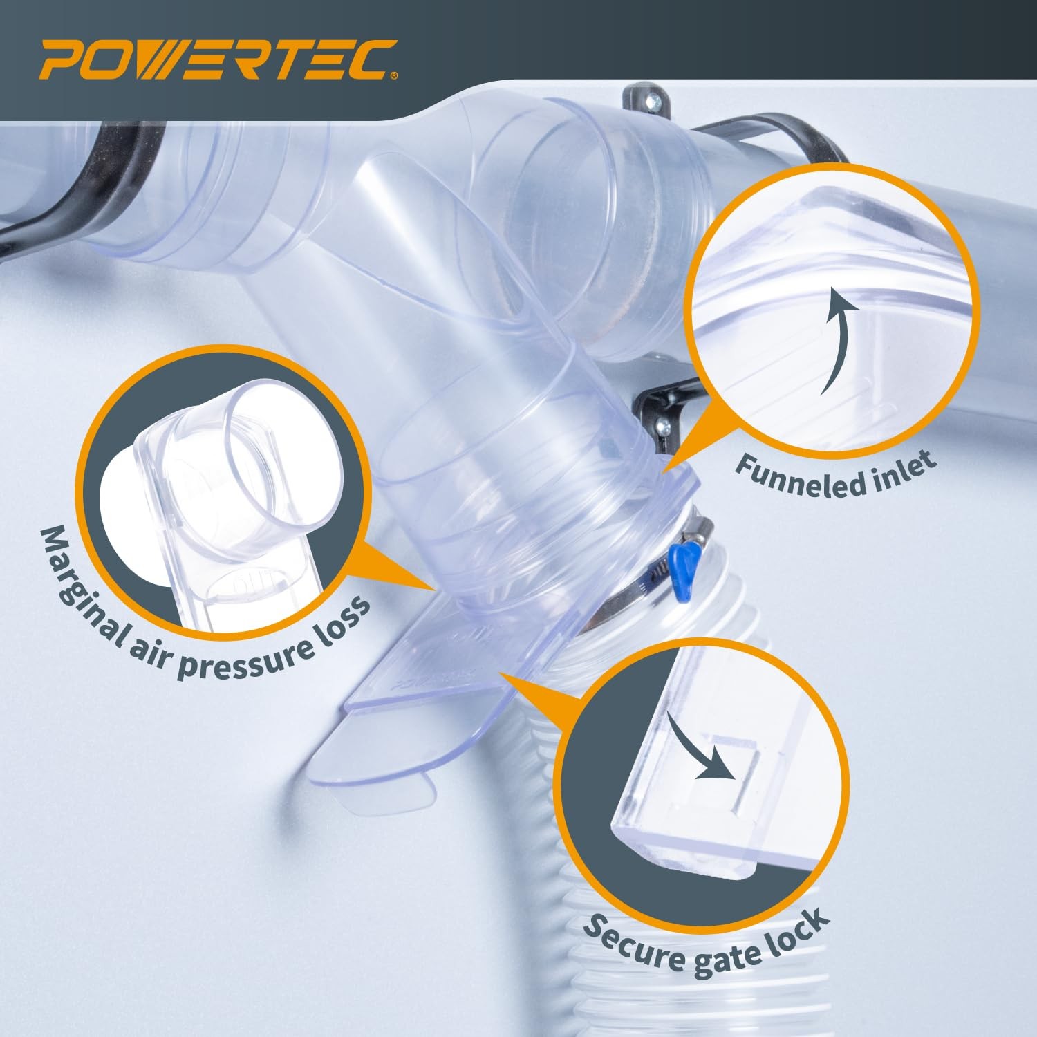 Powertec 4 Blast Gate Clog Resistant Anti Gap Tapered Abs Plastic Fitting For