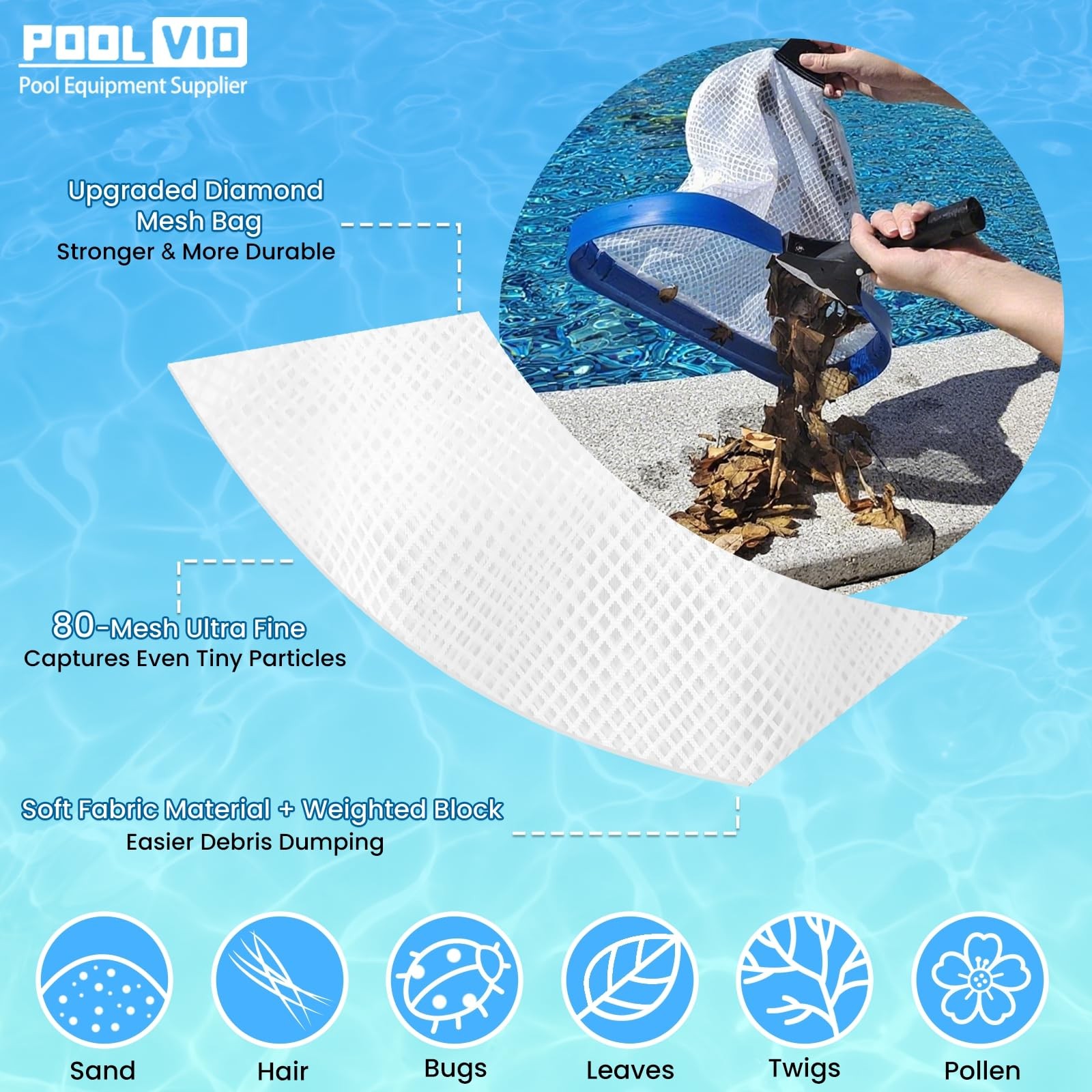 Ultra Fine Mesh Pool Skimmer Net for Sand, Silt, Pollen & Debris Removal