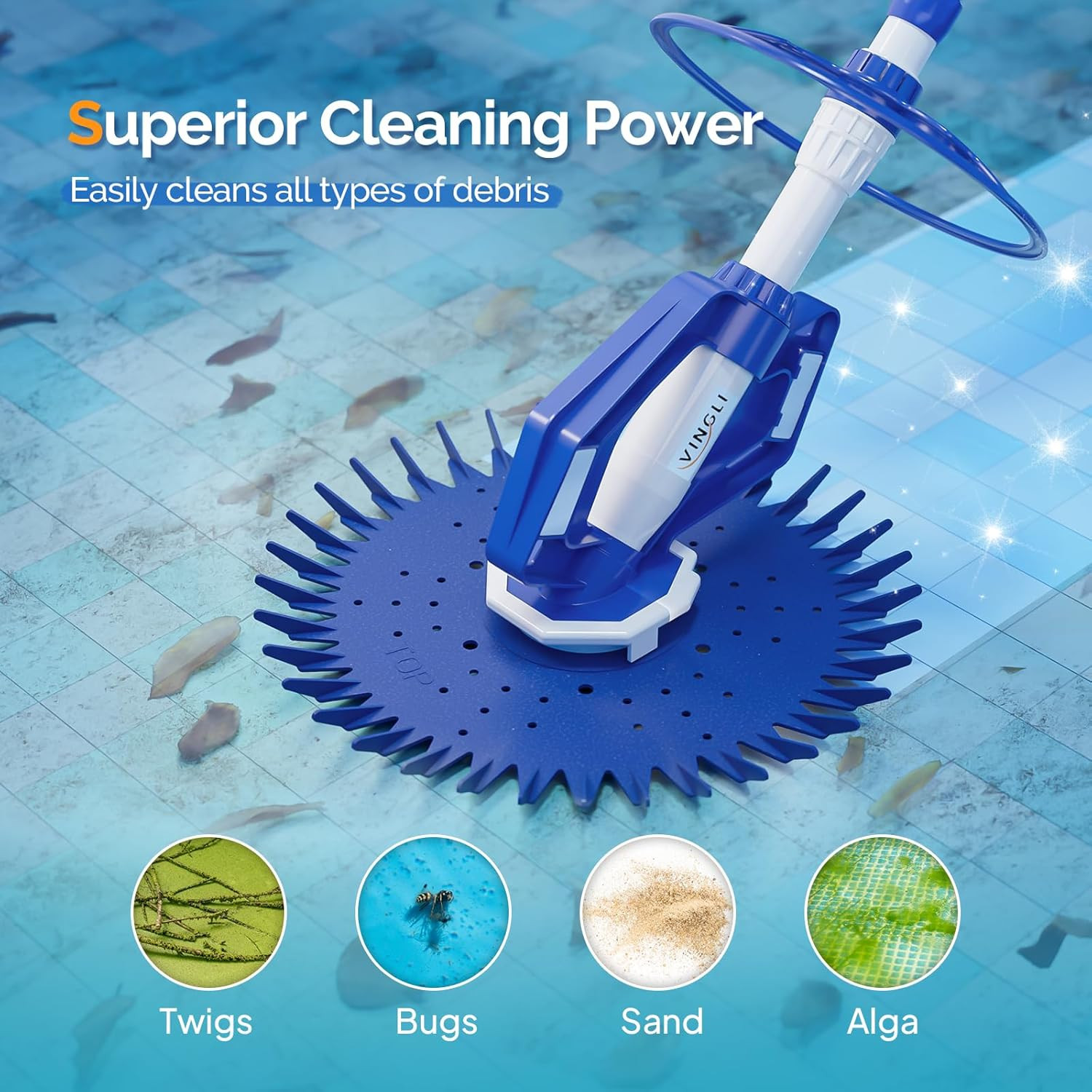 VINGLI Automatic Pool Vacuum Cleaner Sweeper Suction Crawler 33FT Hoses