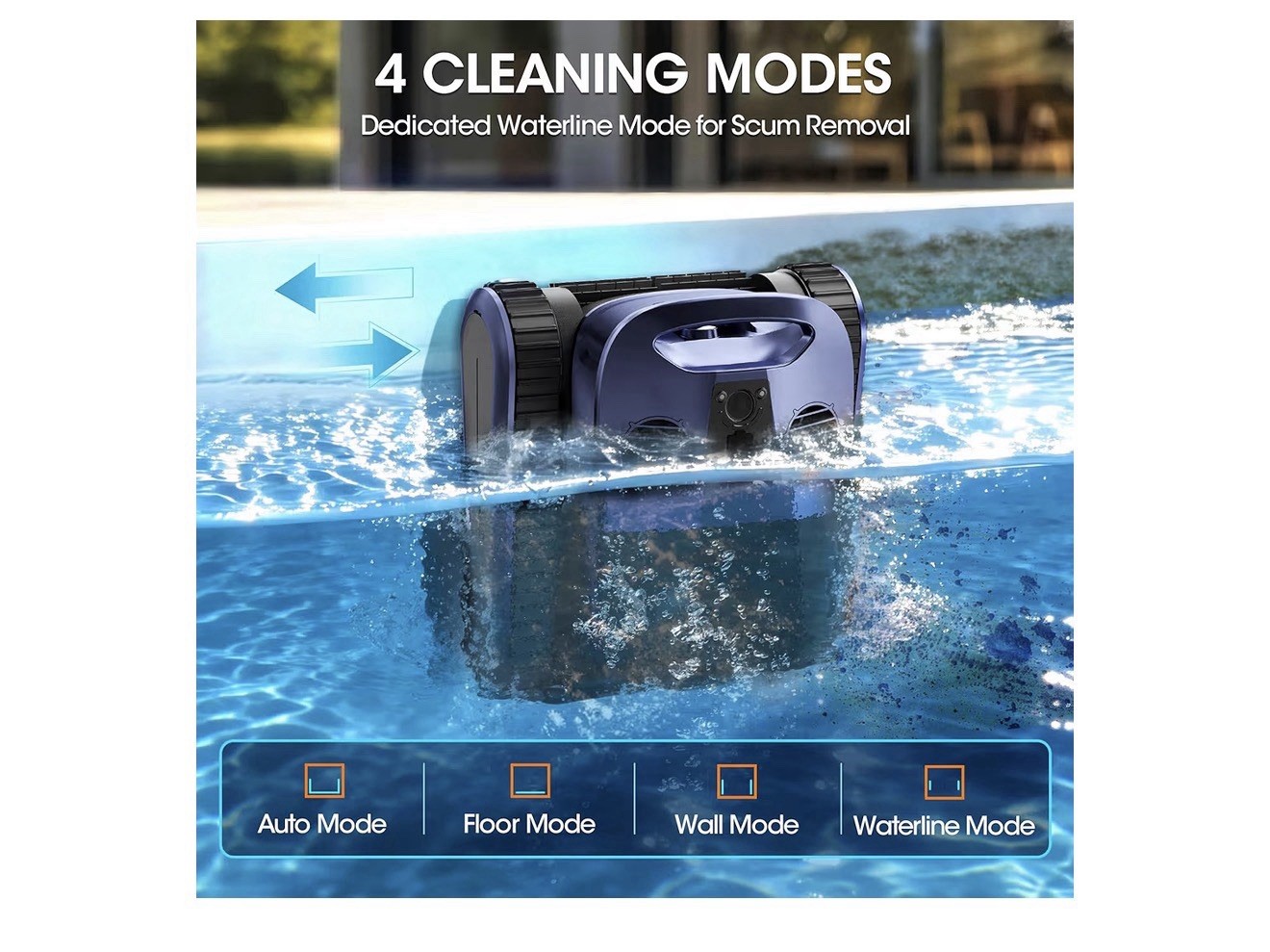 Robotic Pool Cleaner AI Navigation Dual Turbines Multiple Cleaning Modes Blue