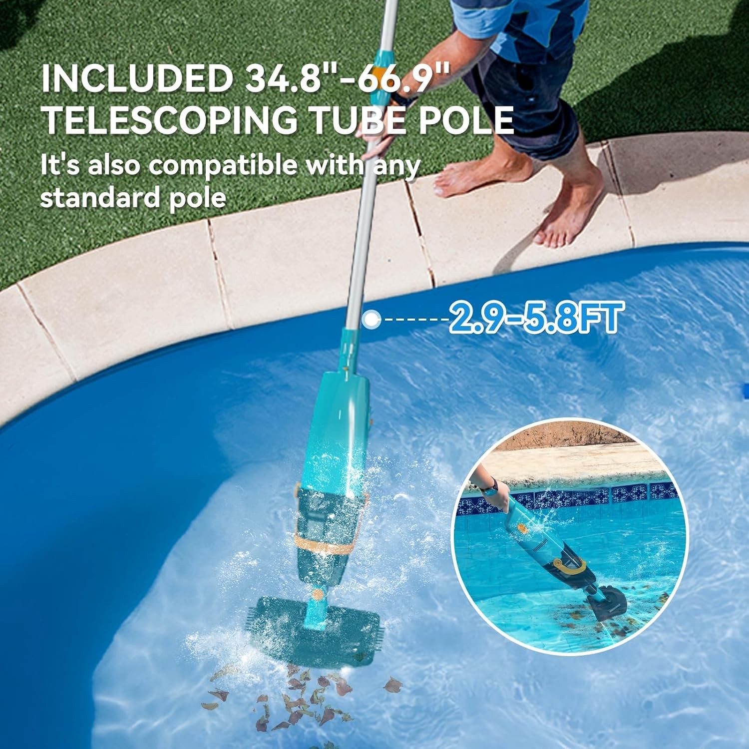 Pool Vacuum Cleaner Cordless Handheld above Ground powerful with Telescopic Pole