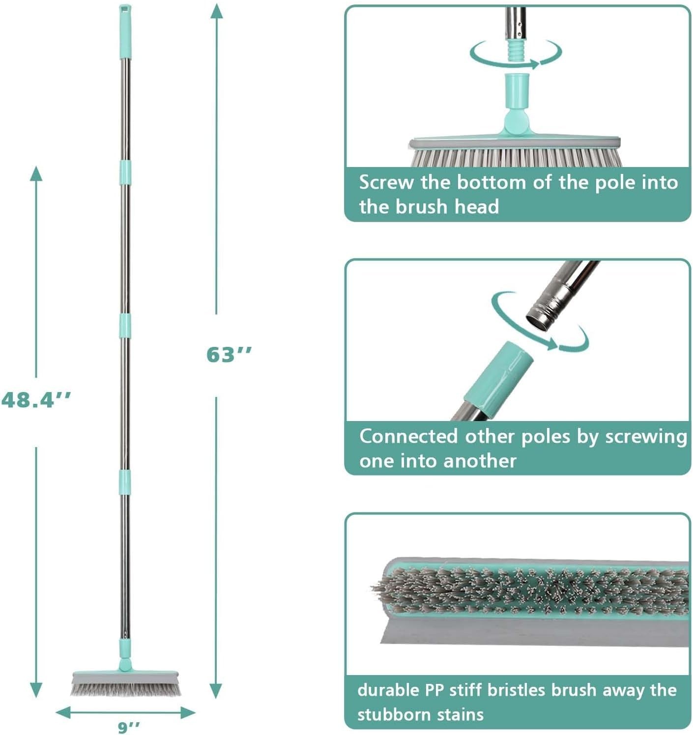 Pool V-Shape Brush 63 Inch Adjustable Handle for Tile Glass Bathroom Floor
