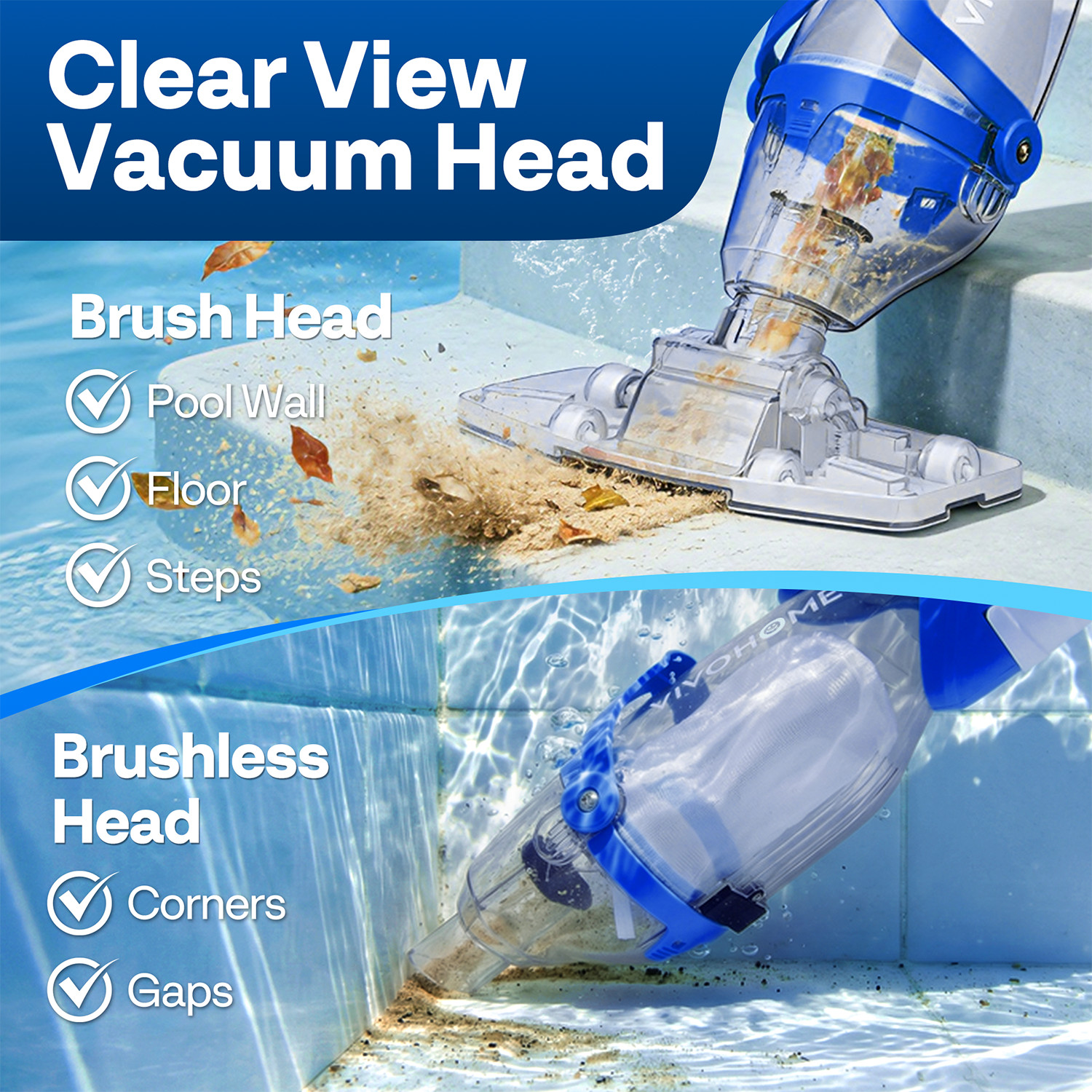 Cordless Pool Vacuum Cleaner 40W Quiet 19GPM 75min Battery 8.2FT Pole 2.6LFilter