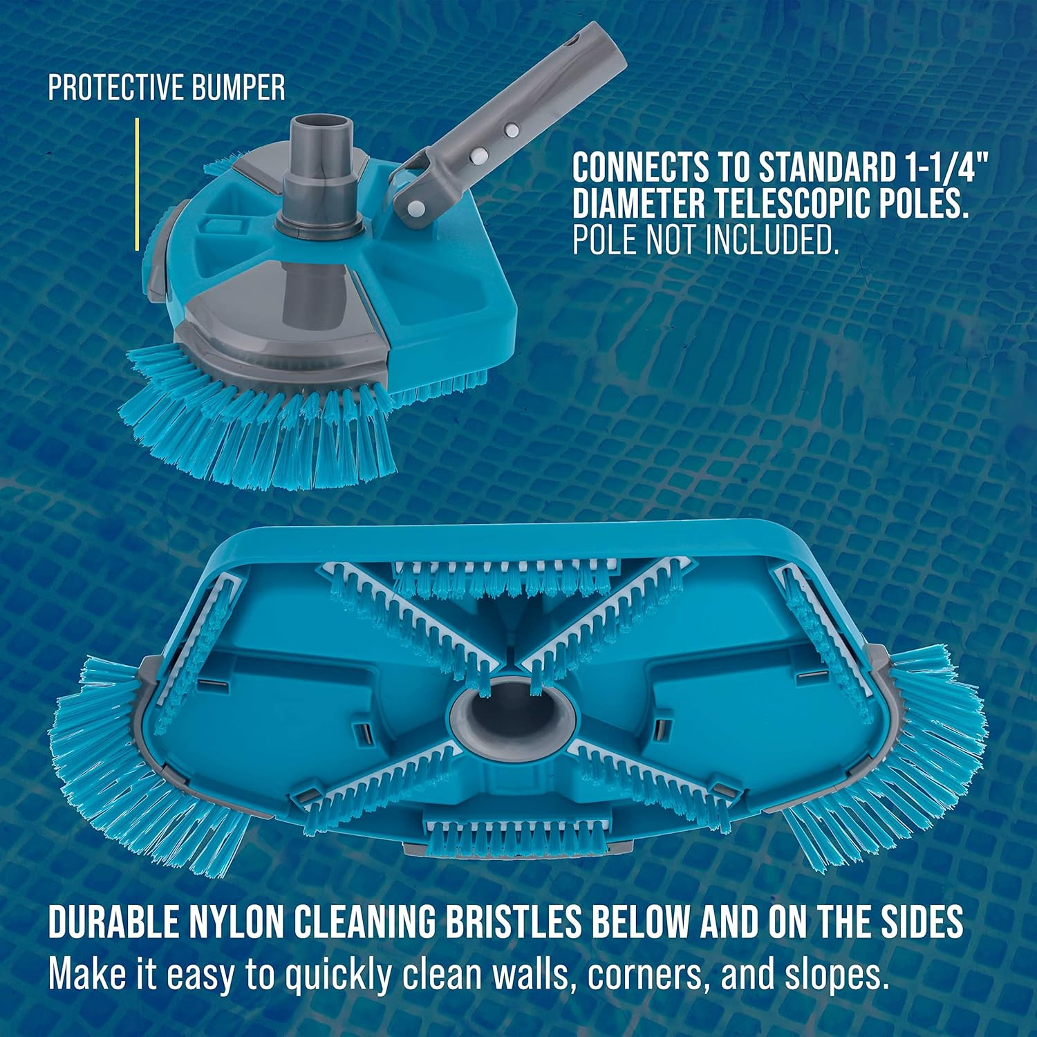 Deluxe Weighted Pool Vacuum Head with Side Brushes, Swivel Connection, EZ Clip H