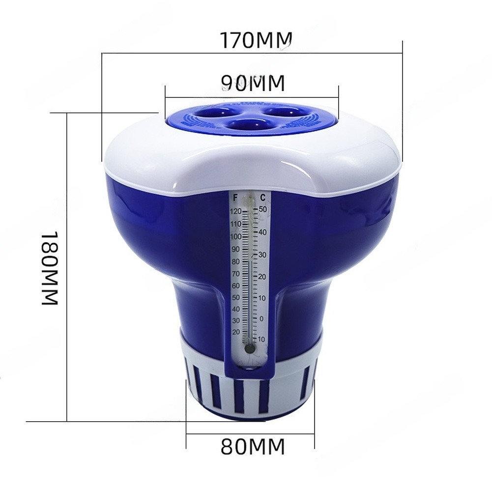 7 Inch Pool Floating Dispenser with UV Resistant PVC Thermometer and 3 Hole Lid