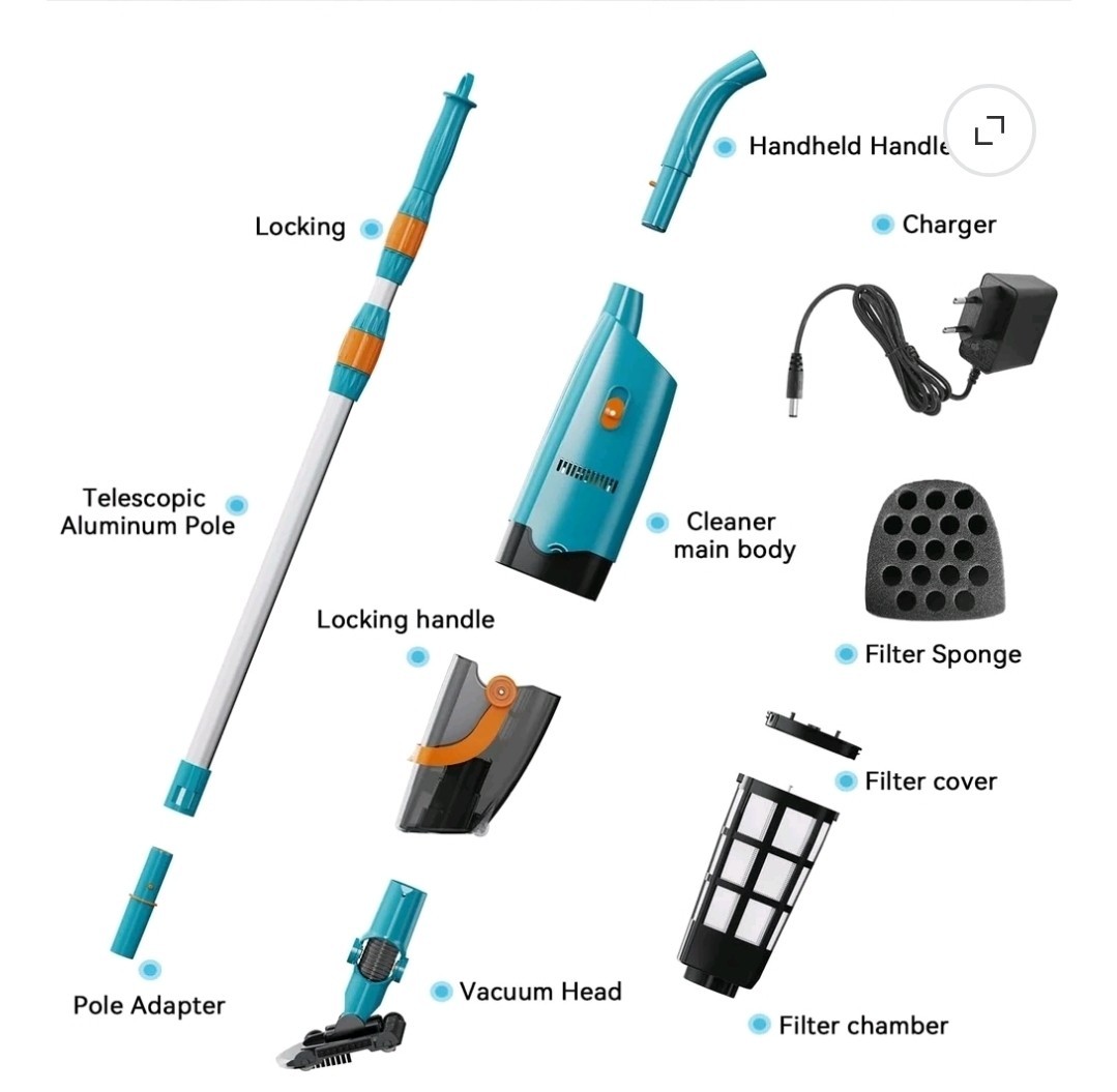 LVKE L2 Cordless Handheld Pool Vacuum Telescopic Pole 30W Strong Suction New