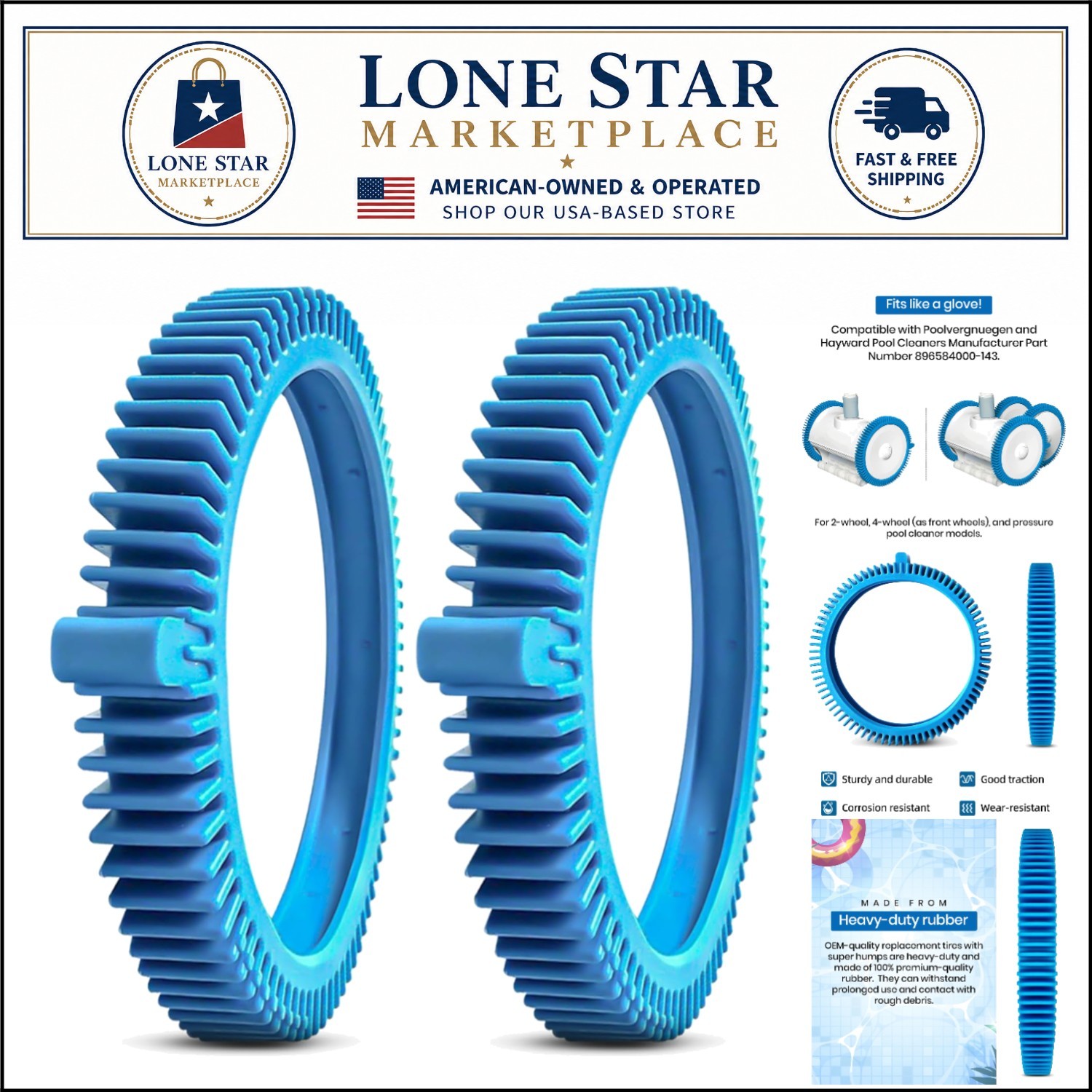 Heavy-Duty 2-Pack Super Hump Tires for Pool Cleaner Models – Fits 896584000-143