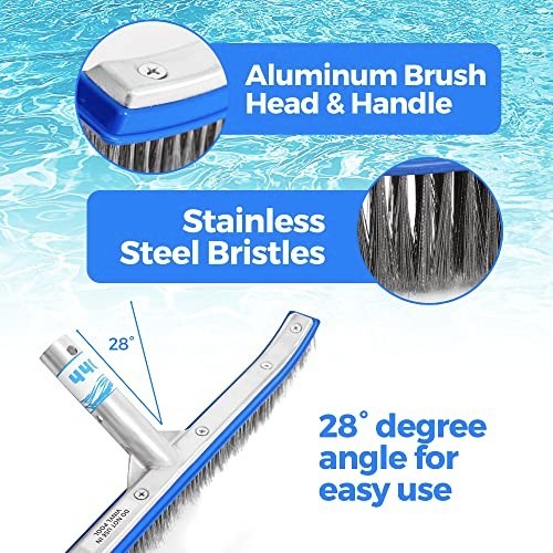 Heavy Duty 18&Prime; Pool Brush – Extra-Wide Metal Head, Stainless Steel Bristles for