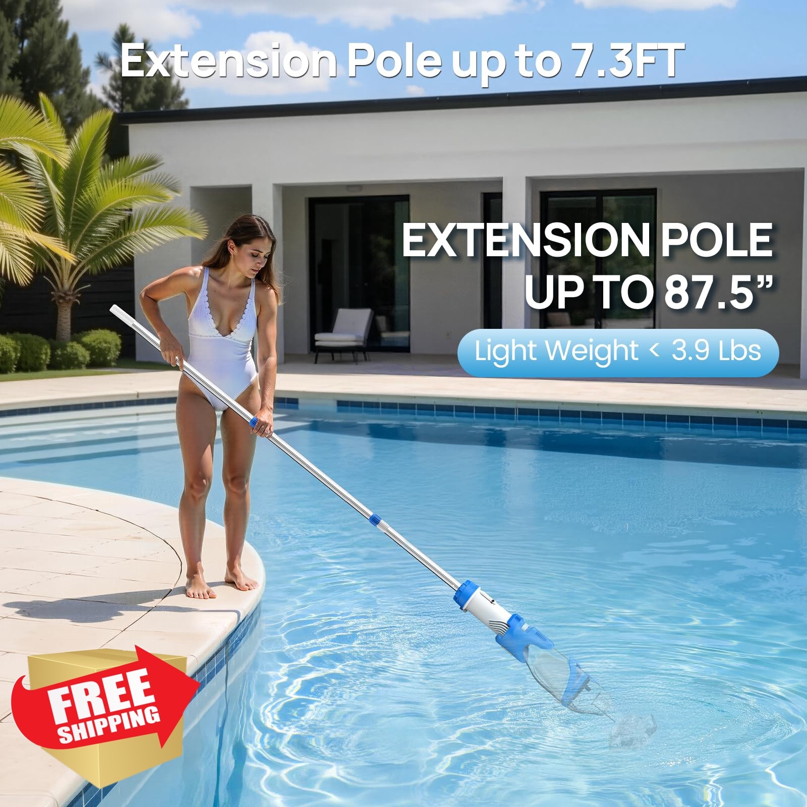Consciot Pool Vacuum Blue White 22 GPM Telescopic Pole