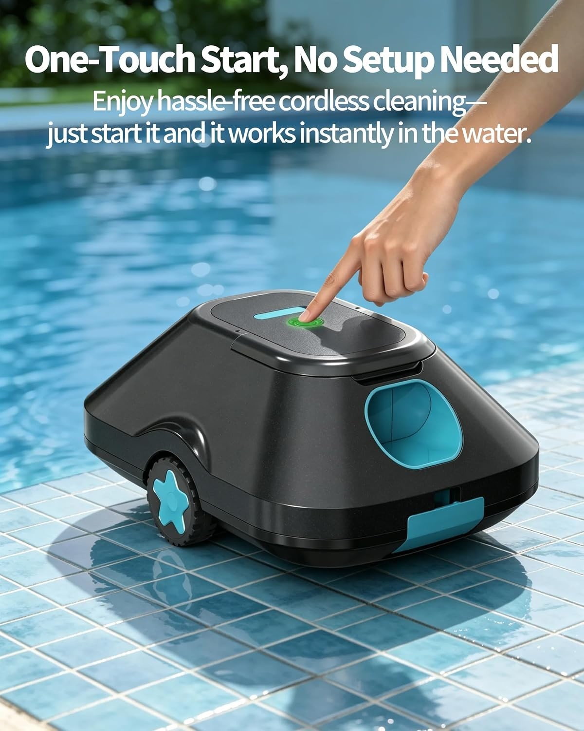 Light Teal Robotic Pool Cleaner for Above & Inground Pools – 180μm Filtration