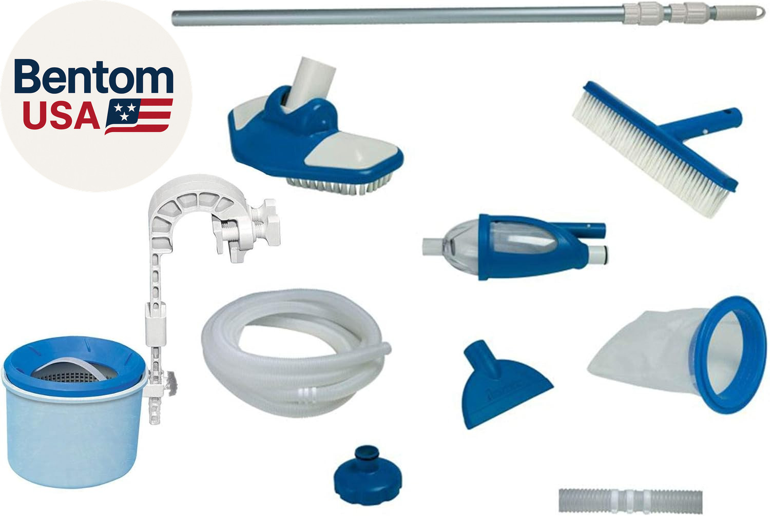 Deluxe Automatic Surface Skimmer Bundled with Maintenance Kit W/ Vacuum & Pole,