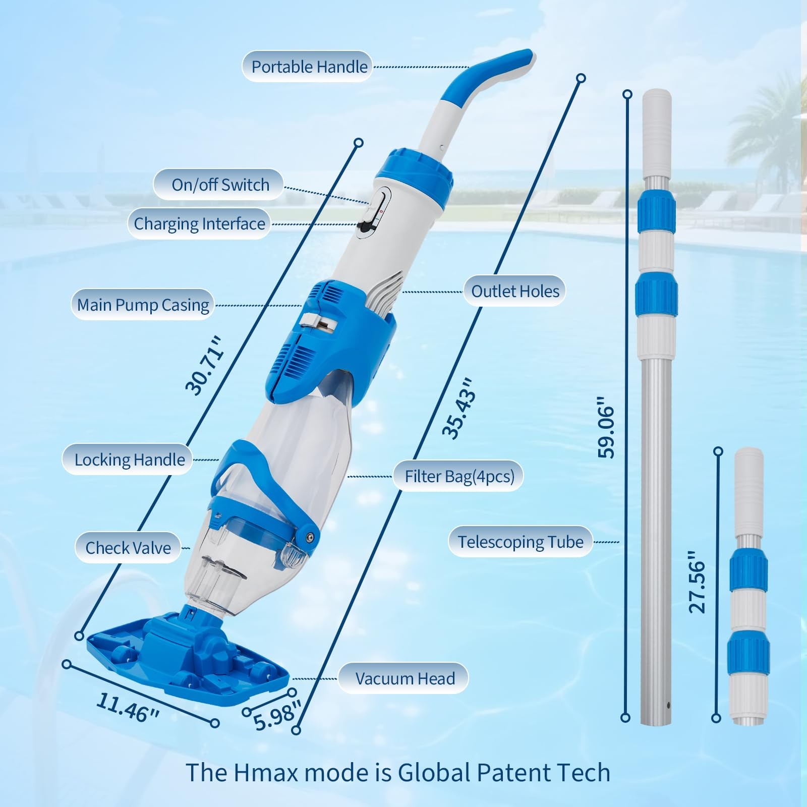 Telescopic Pole And Dual-Filter Equipped On PCT403T-2.0SL-2.0Ah Wireless Recharg