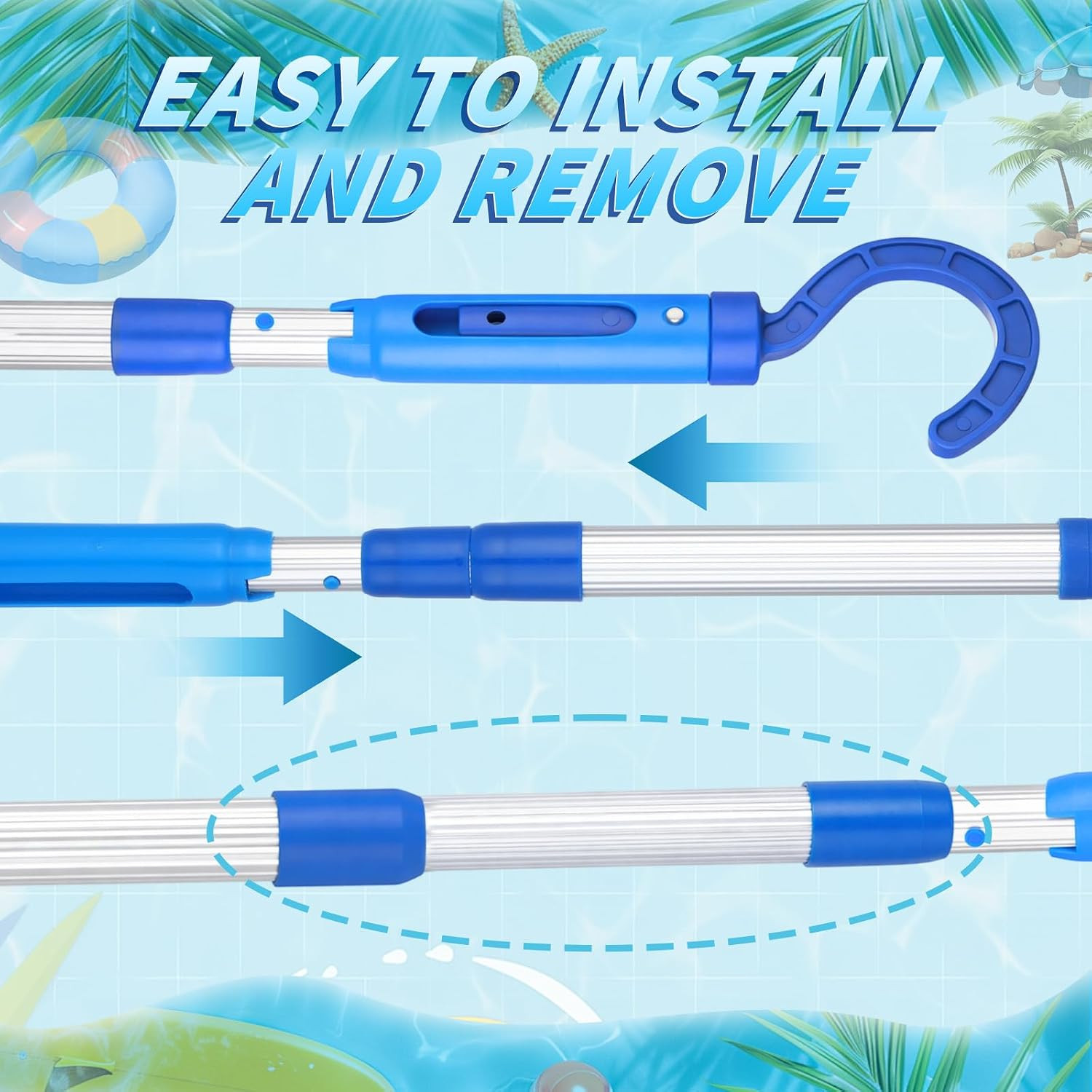 Hushee Hook for All Robotic Pool Cleaner with 45 » Telescopic Aluminum Pole Deep