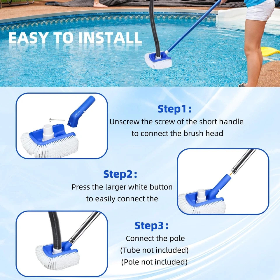 Pool Brush Head with Pool Vacuum Head for Inground & Above Ground Pools, Roun…
