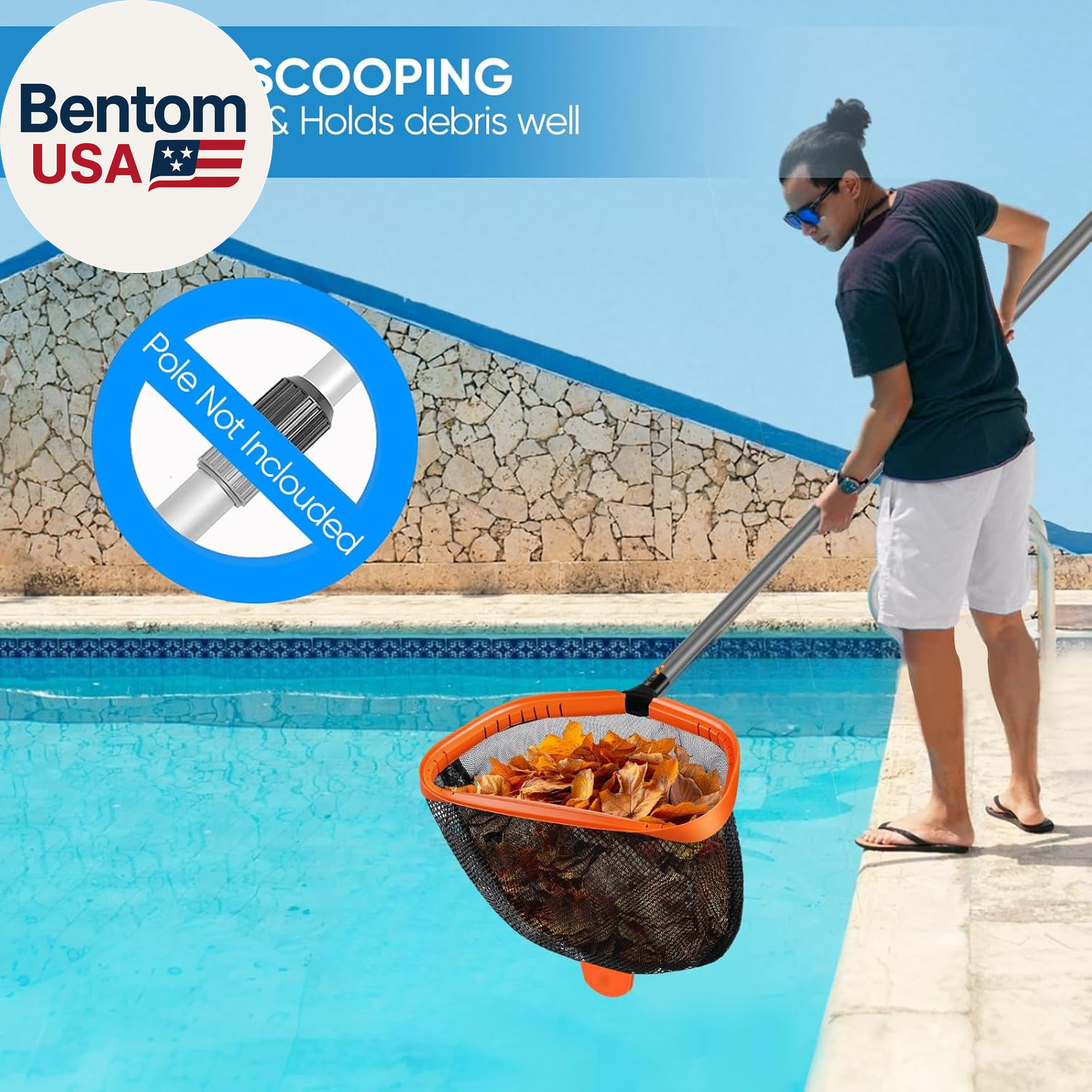 17.5&Prime; Pool Net, Pool Skimmer Net with Double-Layer Netting Bag, Aluminum Frame,
