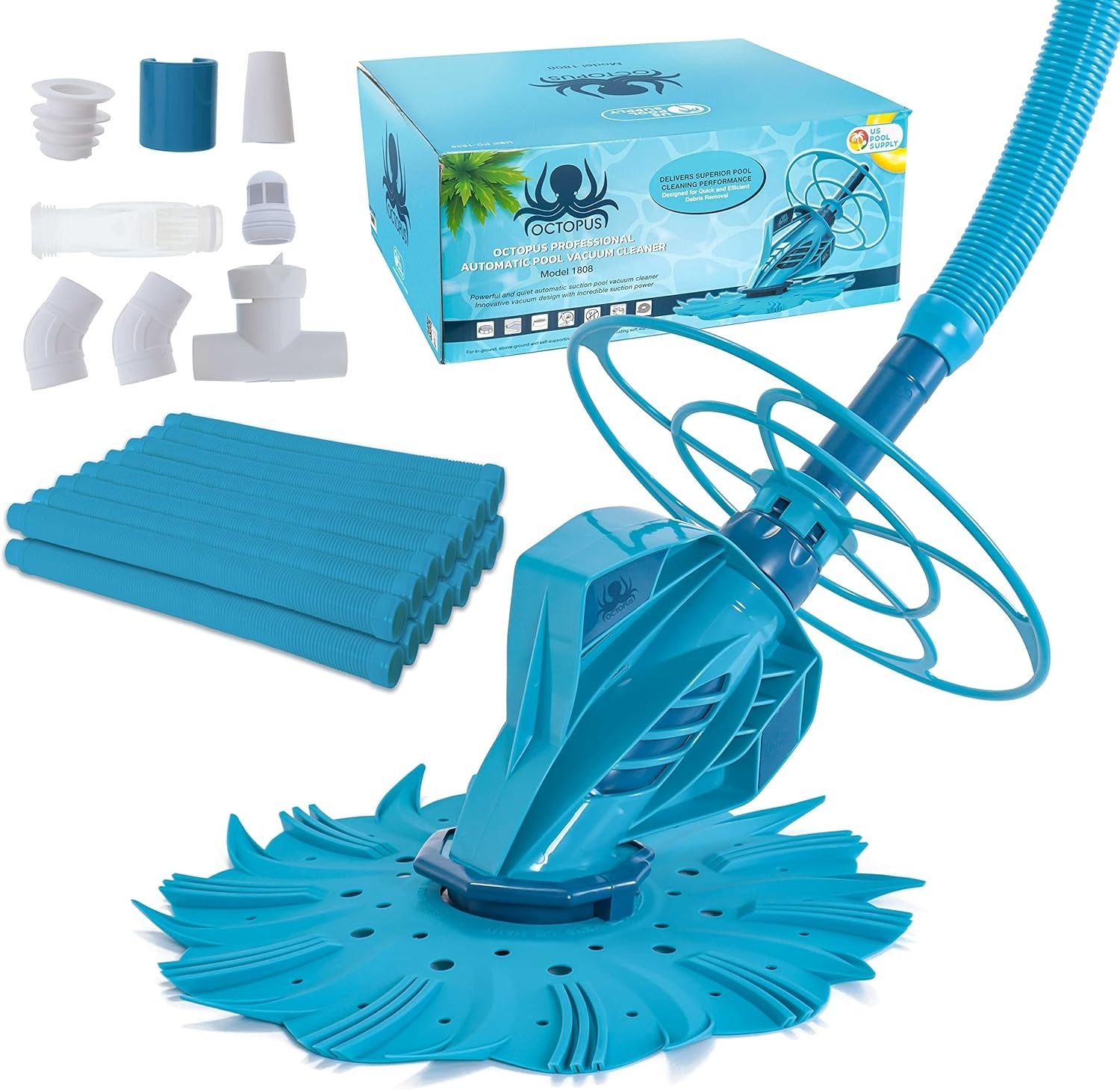 Deluxe Octopus Suction Pool Cleaner – Quiet Automatic Vacuum for Inground Pools