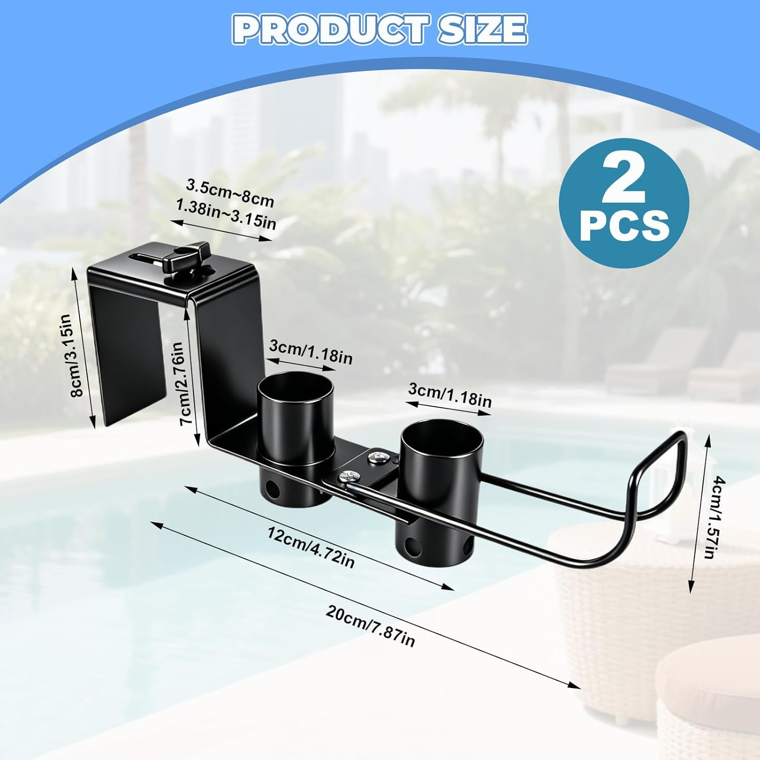 2 Pack Adjustable Pool Fence Hooks, Heavy Duty Metal Pool Tool Pole Hangers for