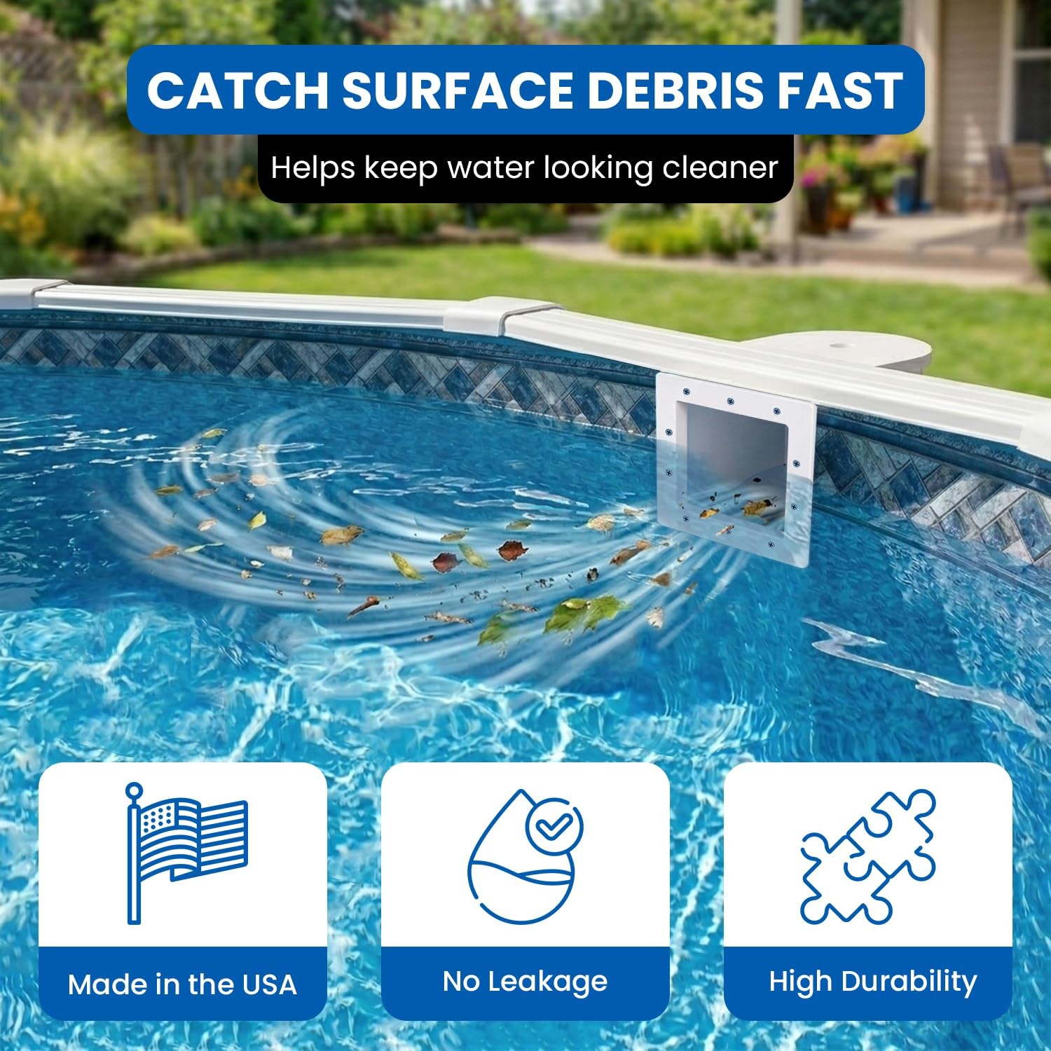 JED Pool Tools Above Ground Pool Skimmer – Made in USA, Square Mouth Thru-The…