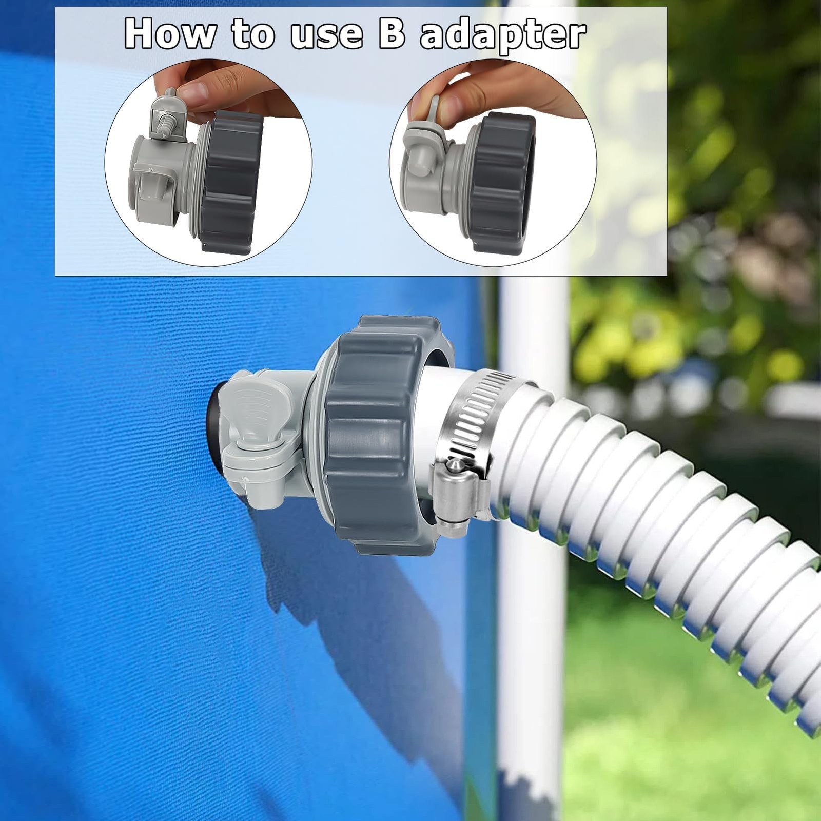 Pool Hose Adapter Type A & B for 1.25 and 1.5 Inch 2 3/8 inches, Grey, Black