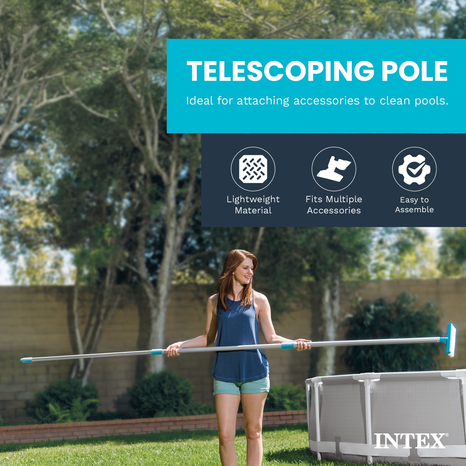 Intex 94&Prime; Telescoping Swimming Pool Cleaning Maintenance Pole Shaft (Open Box)