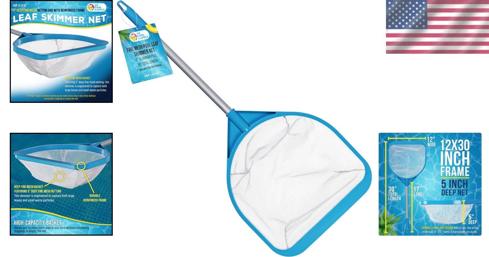 Versatile 30&Prime; Pool Skimmer Net with Durable Handle – Leaves and Debris Removal