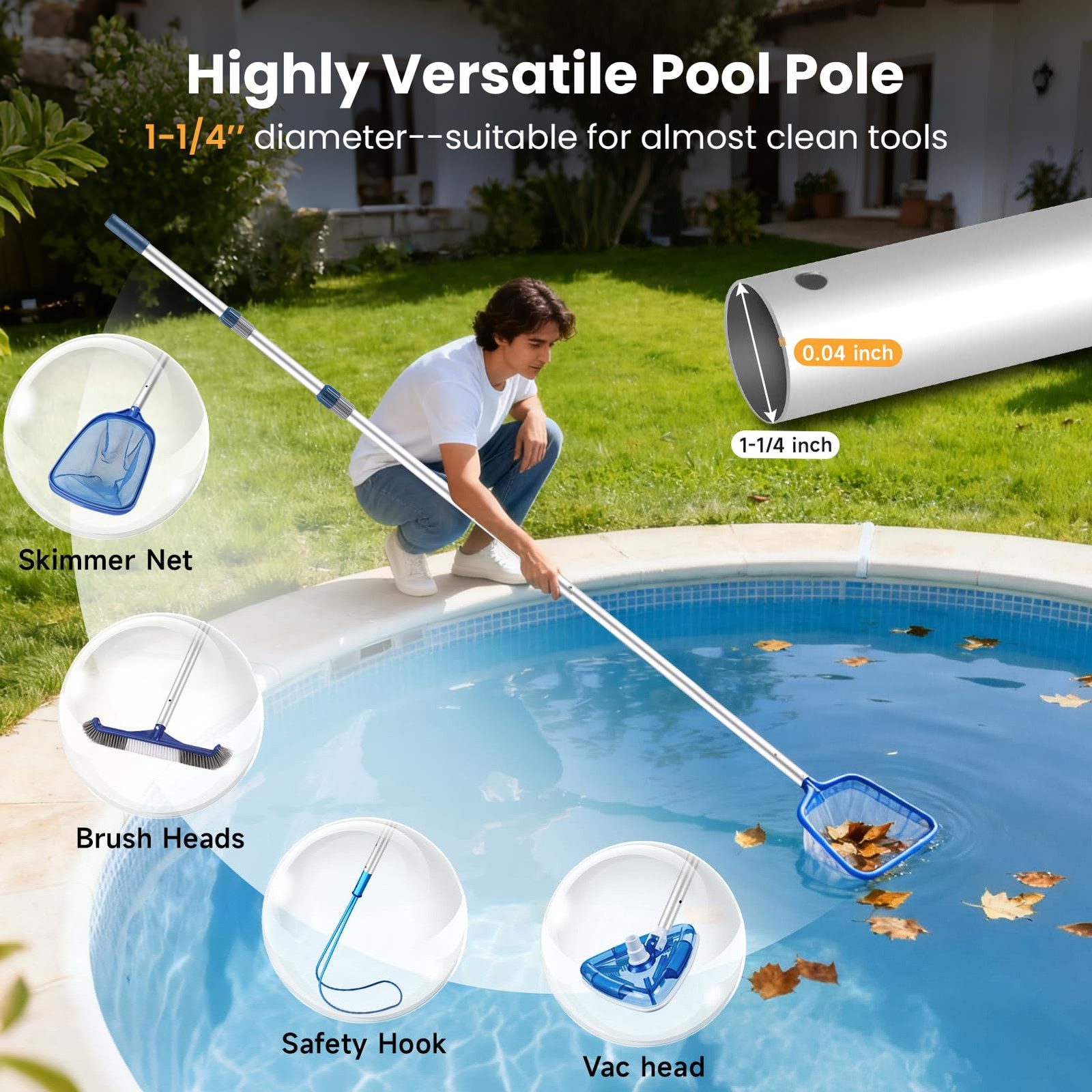Pool Pole, 12FT Telescopic Pool Cleaning Pole, Professional Aluminum Swimming…