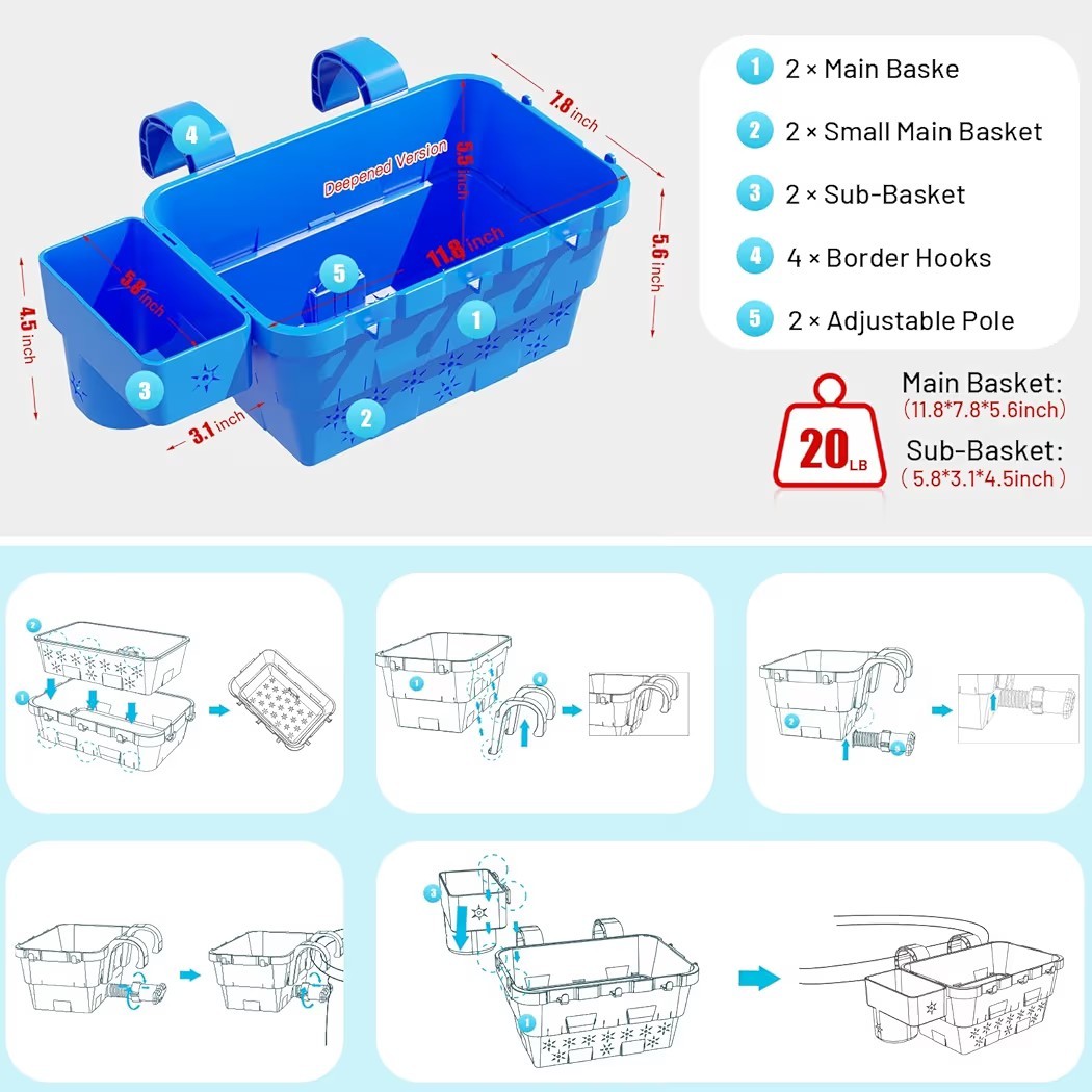 Poolside Storage Basket 2pc Above Ground Swimming Pool Baskets Fits Most Above G