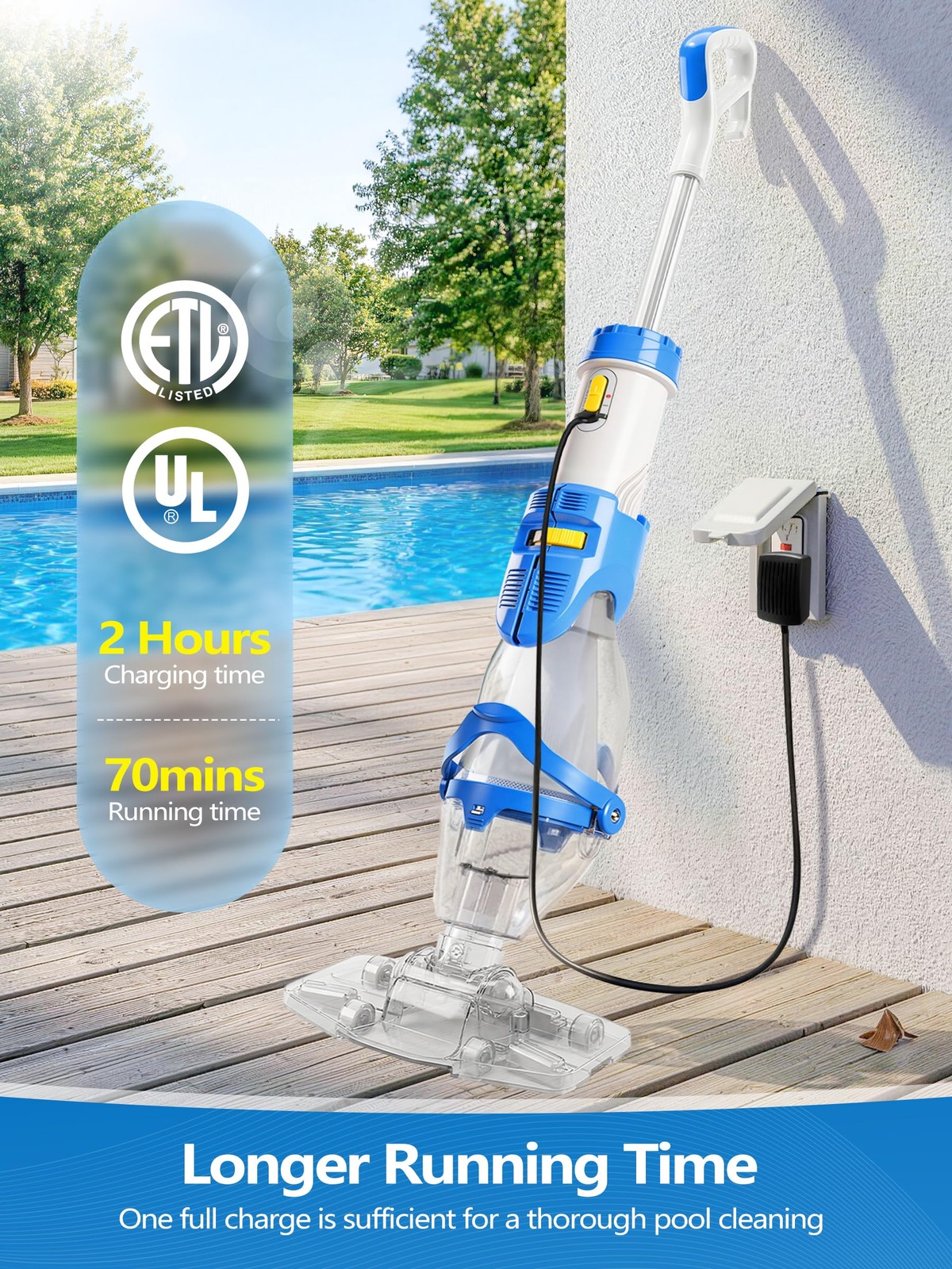Cordless Pool Vacuum for Inground Pool, Flow Adjustable, Transparent Brush He…