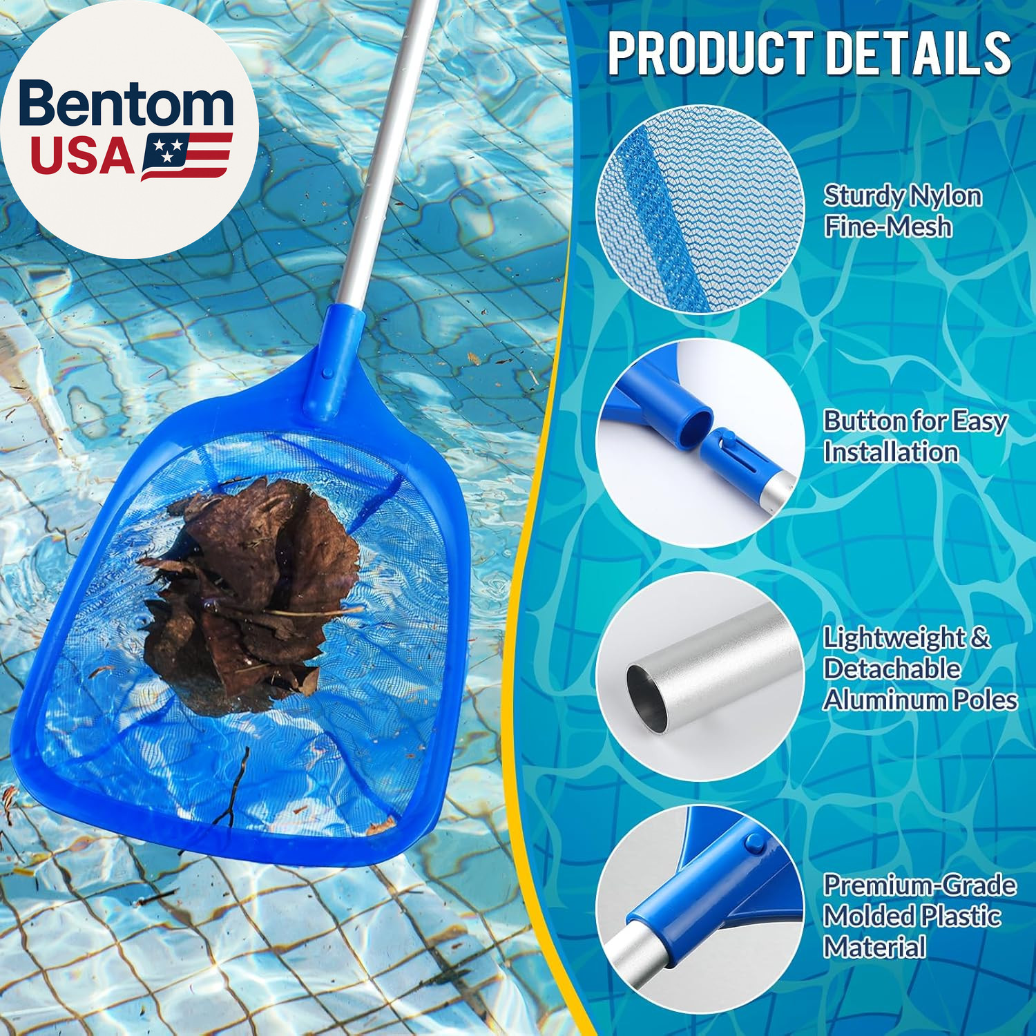 Pool Skimmer Net, Deep Pool Leaf Net with Reinforced Frame, Large Capacity Rake