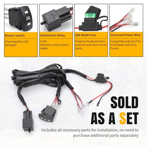 UTV Turn Signal Wiring Harness Kit with Rocker Switch & Flasher Relay, 12V/24V