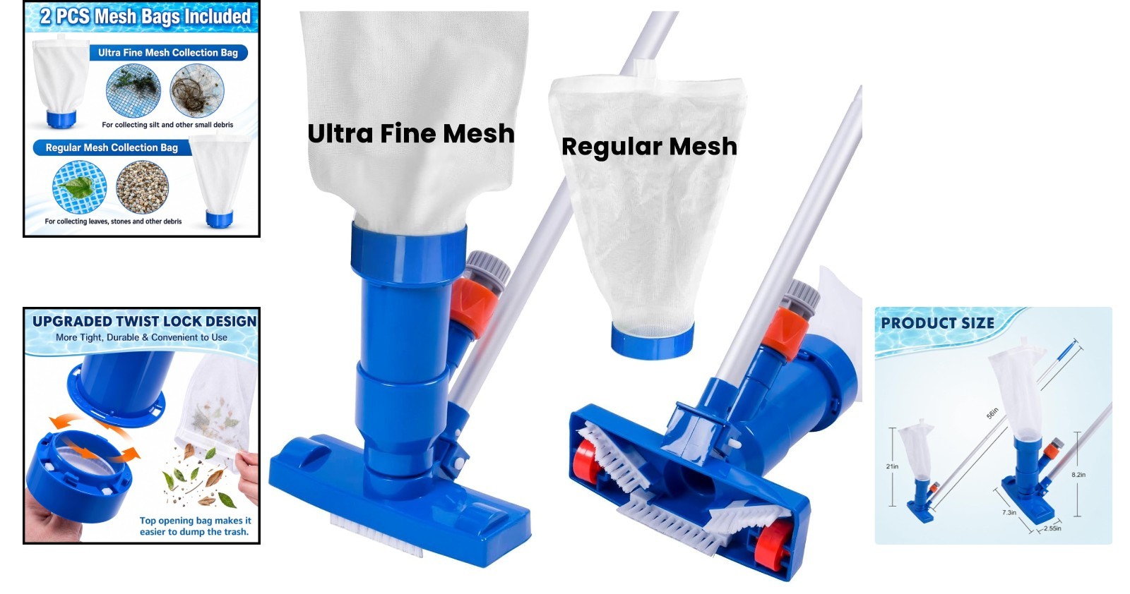 Multi-Surface Jet Vacuum Cleaner for Pools, Ponds & Fountains – 2 Filters