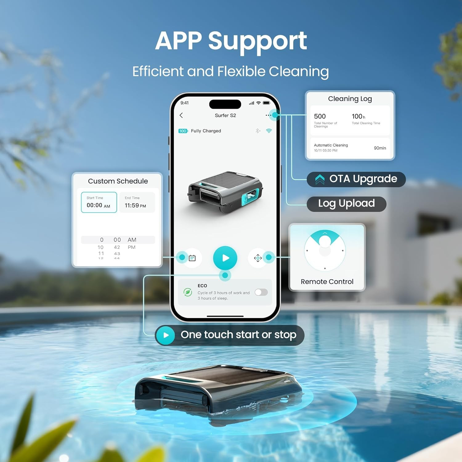 AIPER Surfer S2 Solar Powered Pool Surface Skimmer Robot with APP Support, 24/7