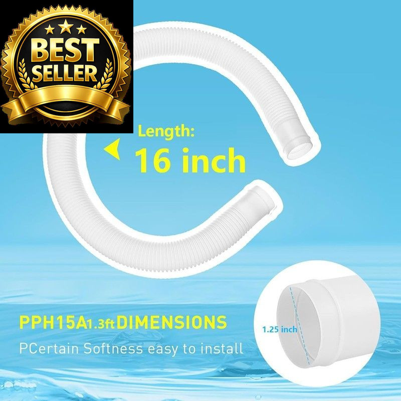 Pool Sand Filter Pump Hose – 1.25&Prime; 16 inches x 1.25 inches, White -1 Pack