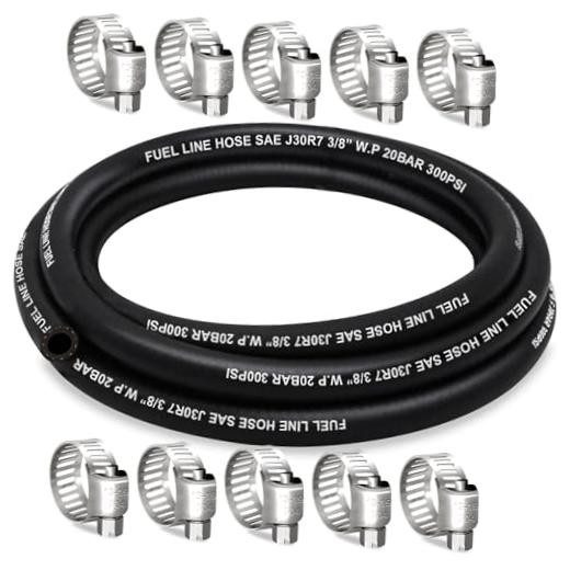 Fuel Line Hose 3/8 Inch ID, 300Psi 10FT Fuel Hose, with 10 Clamps | 300PSI,