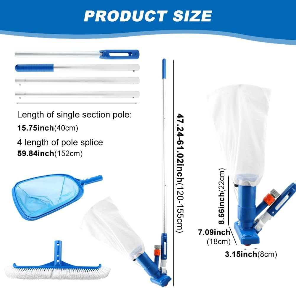 Pool Cleaning Kit: Jet Vacuum, Brush, Skimmer Net & 47-61&Prime; Pole