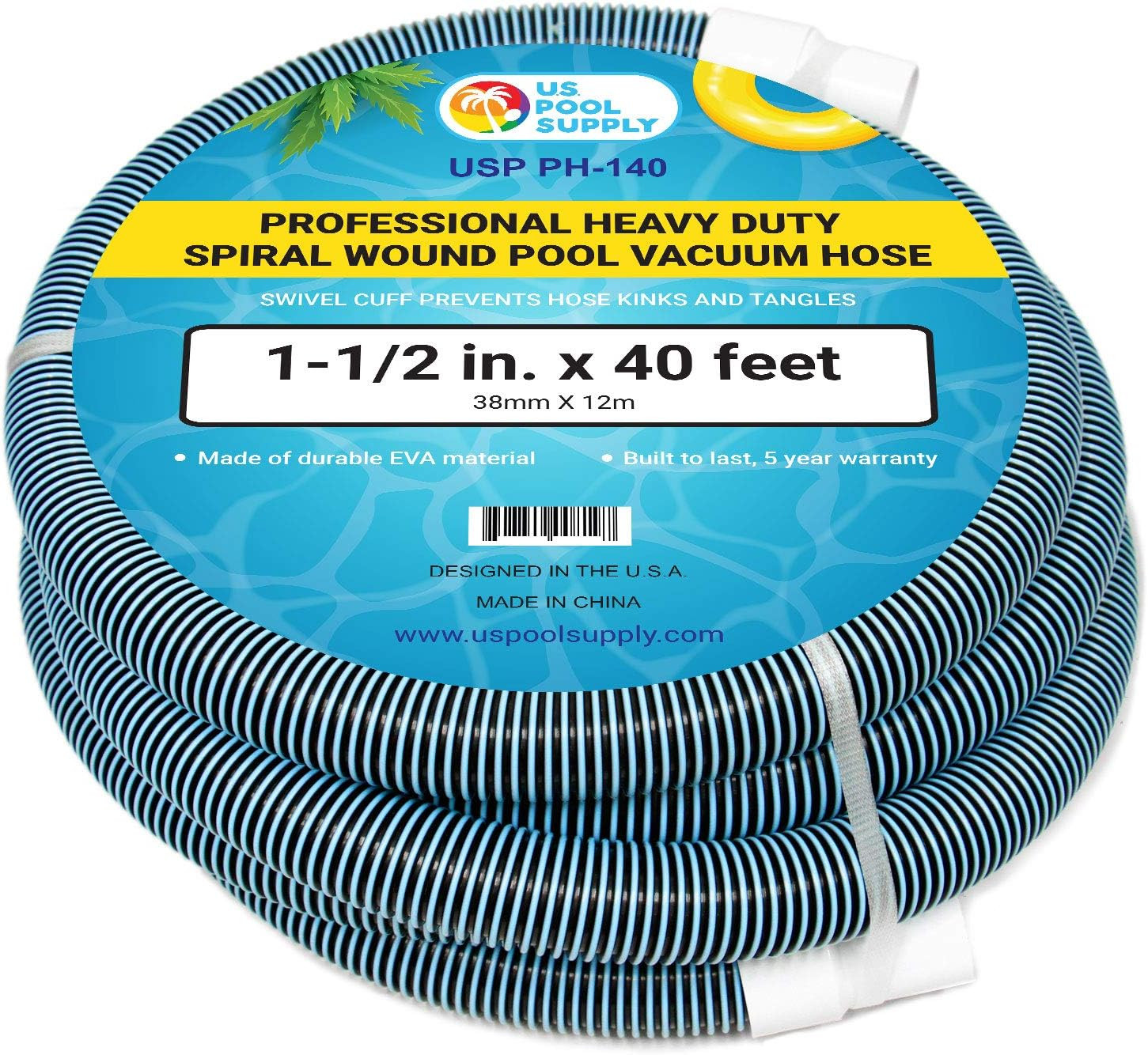 Pool Vacuum Hose 1.5 in x 40 ft Heavy Duty Swimming Pool Cleaner Replacement