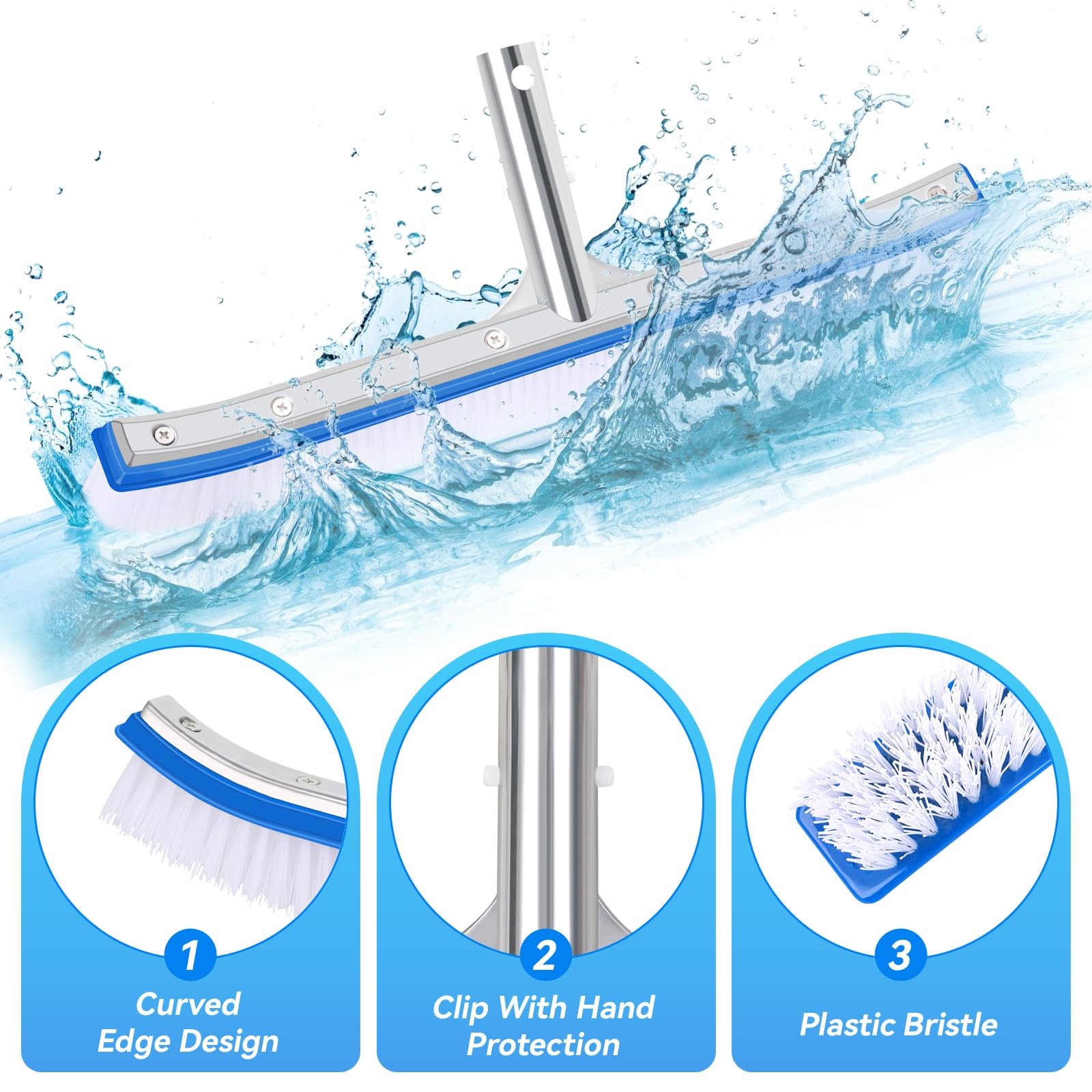 17&Prime; Heavy Duty Pool Brush with Nylon Bristles for Walls, Tiles, and Floors