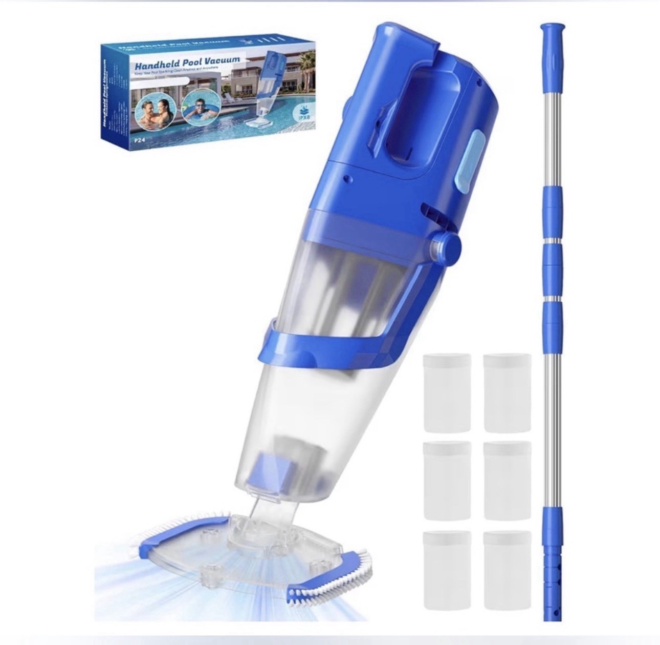 dolplets P24 Pool Vacuum 40W IPX8 26.5 GPM w/ Telescopic Pole Blue