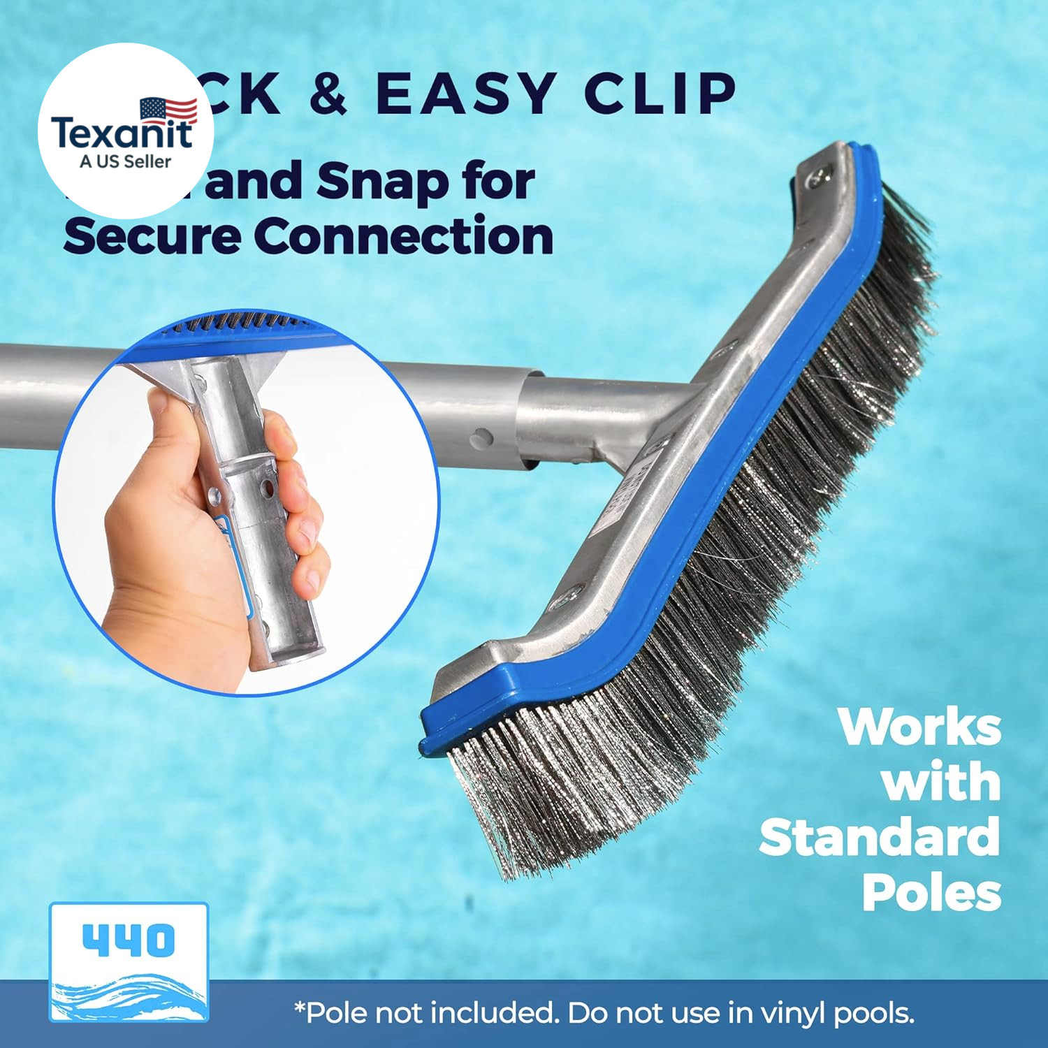 Heavy Duty Pool Brush – 18-Inch Extra-Wide Metal Brush Head with Stainless Steel