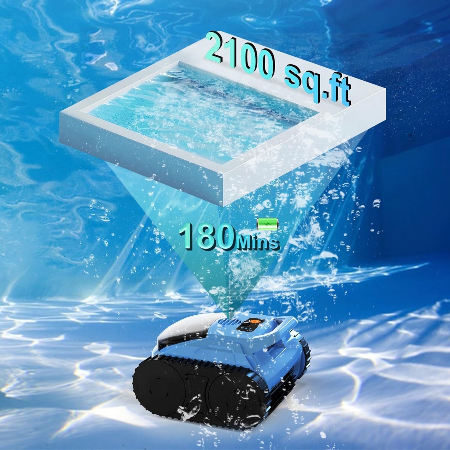 Seauto Cordless Robotic Pool Vacuum Wall-Waterline Pool Cleaner 180min Runtime
