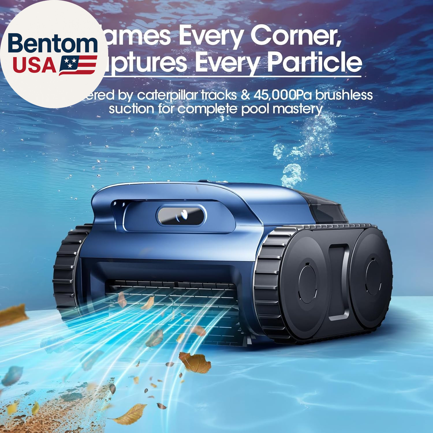 RERIOU Cordless Robotic Pool Vacuum, Pool Cleaner with Track Drive, Sonar Naviga