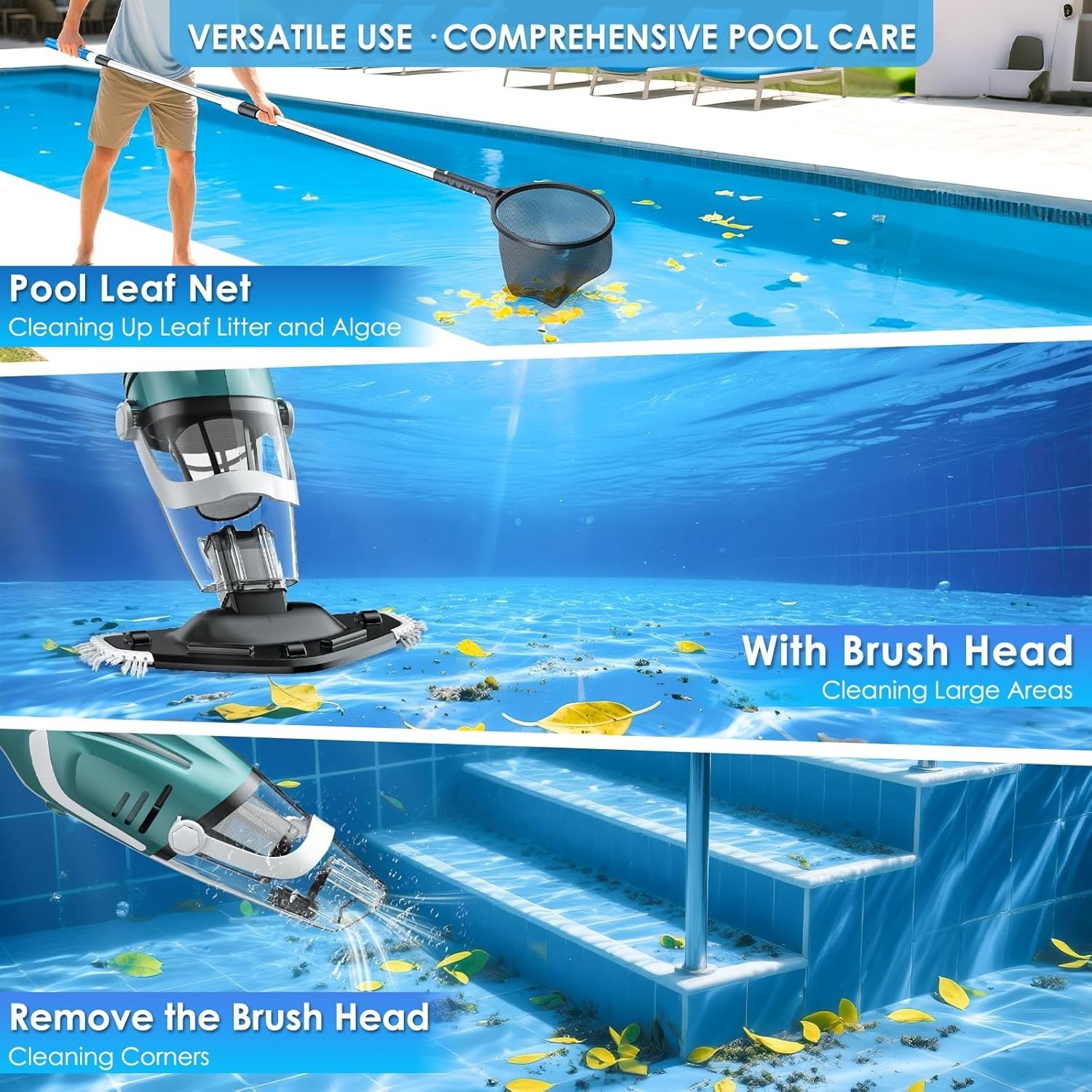 Rechargeable Handheld Pool Vacuum Cleaner 75Min Suction Leaf Sand Hot Tubs