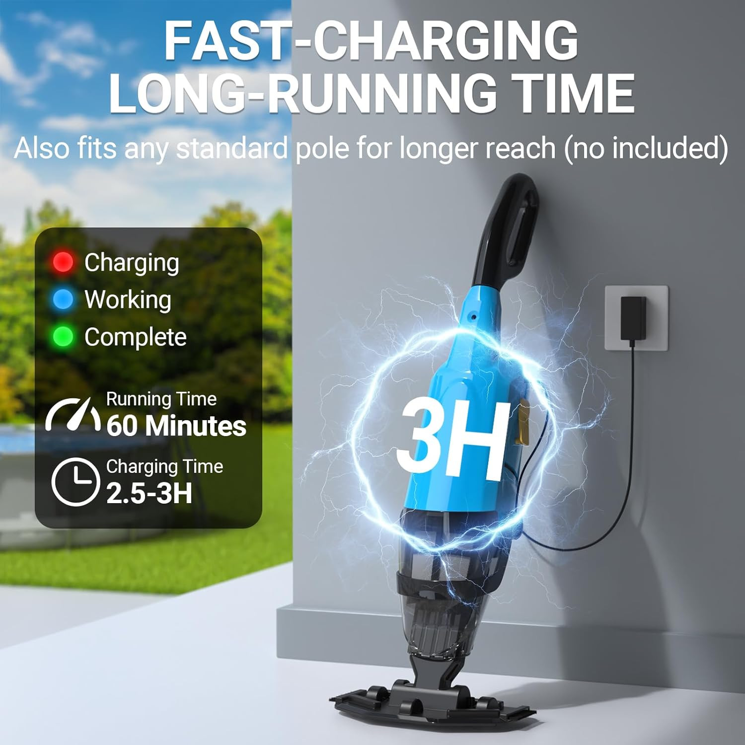 Pool Vacuum for above Ground Pool, 18GPM Powerful Suction/87” Extension Pole/60M