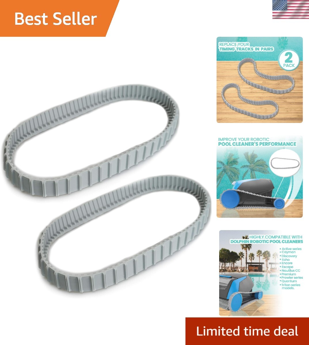 2 Pack Gray Replacement Tracks 10&Prime; Pool Cleaner Parts Durable Robust Use
