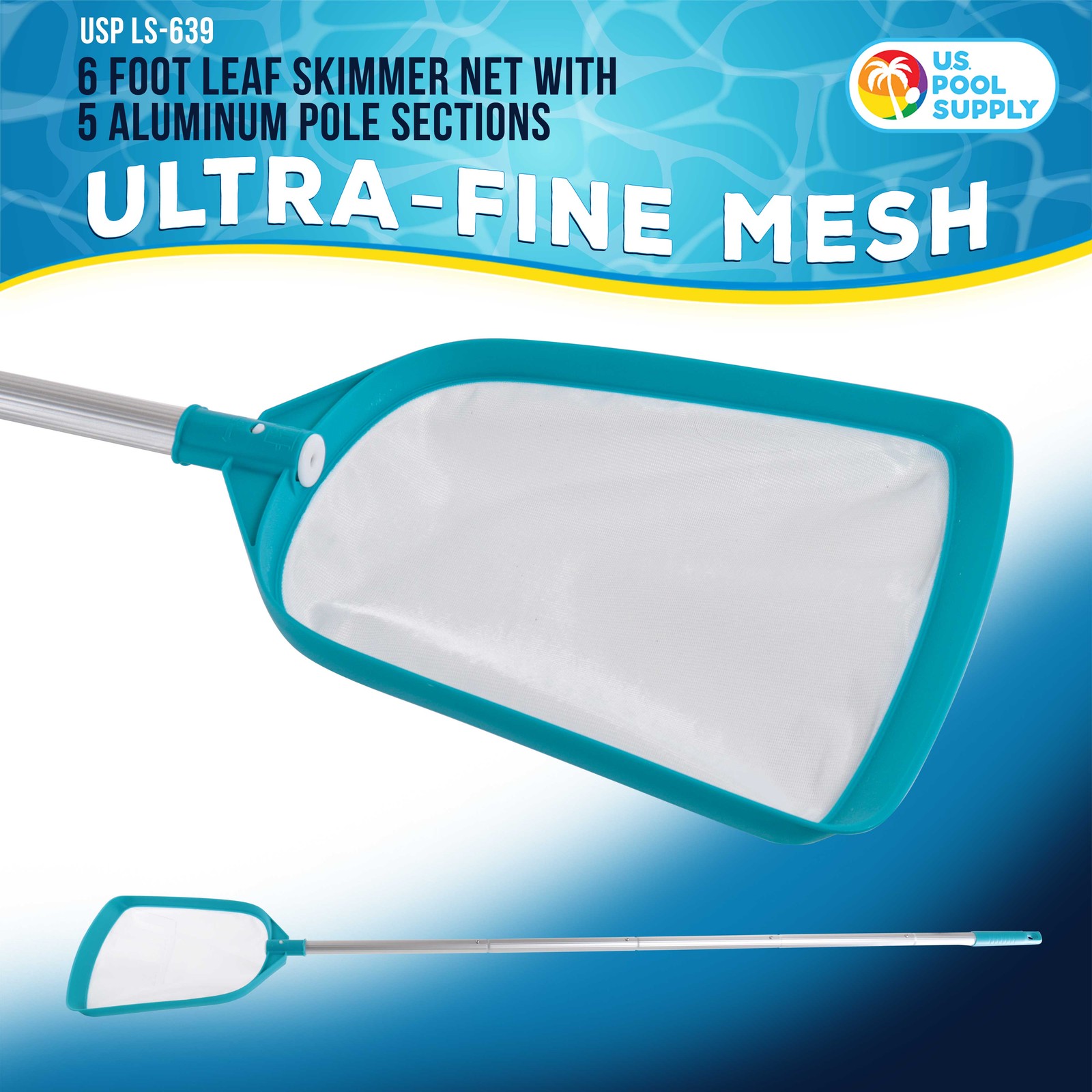 U.S. Pool Supply 6-Foot Pool Leaf Skimmer Net, Aluminum Pole, Ultra Fine Mesh