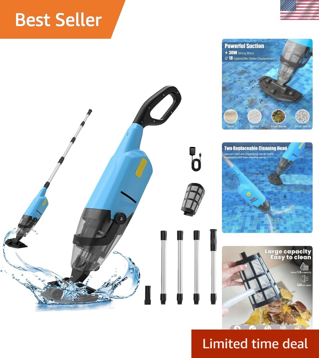 18 GPM Rechargeable Pool Cleaner – Ideal for Spas, Hot Tubs & Above Ground Pools