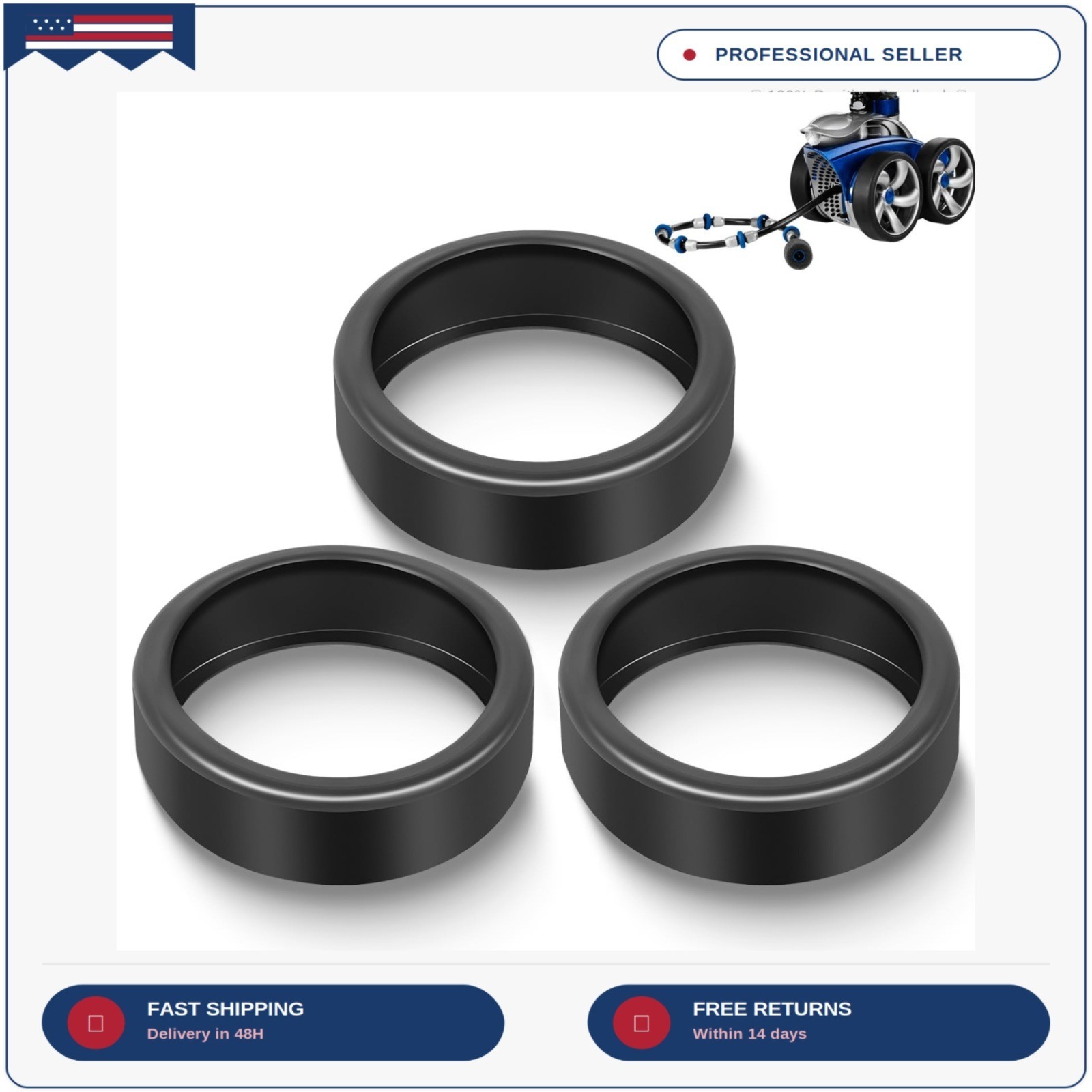 3 PCS 48-232 Replacement Wide Trax Pool Cleaner Tires Parts Kit Fit for Zodiac P