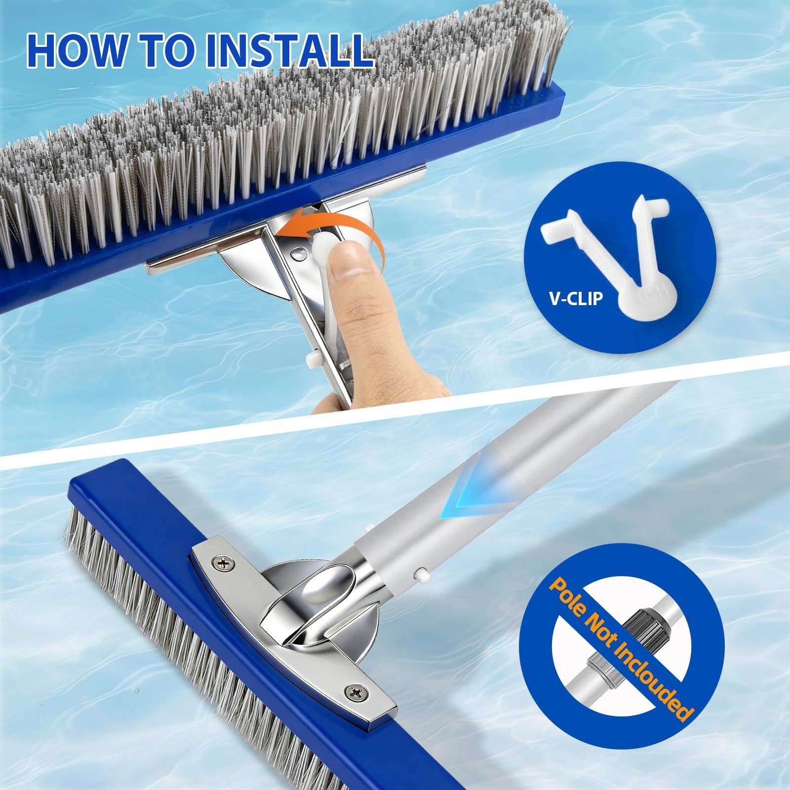 10-Inch Pool Brush Head – Combo Nylon & Stainless Steel Wire Bristles, Heavy Dut