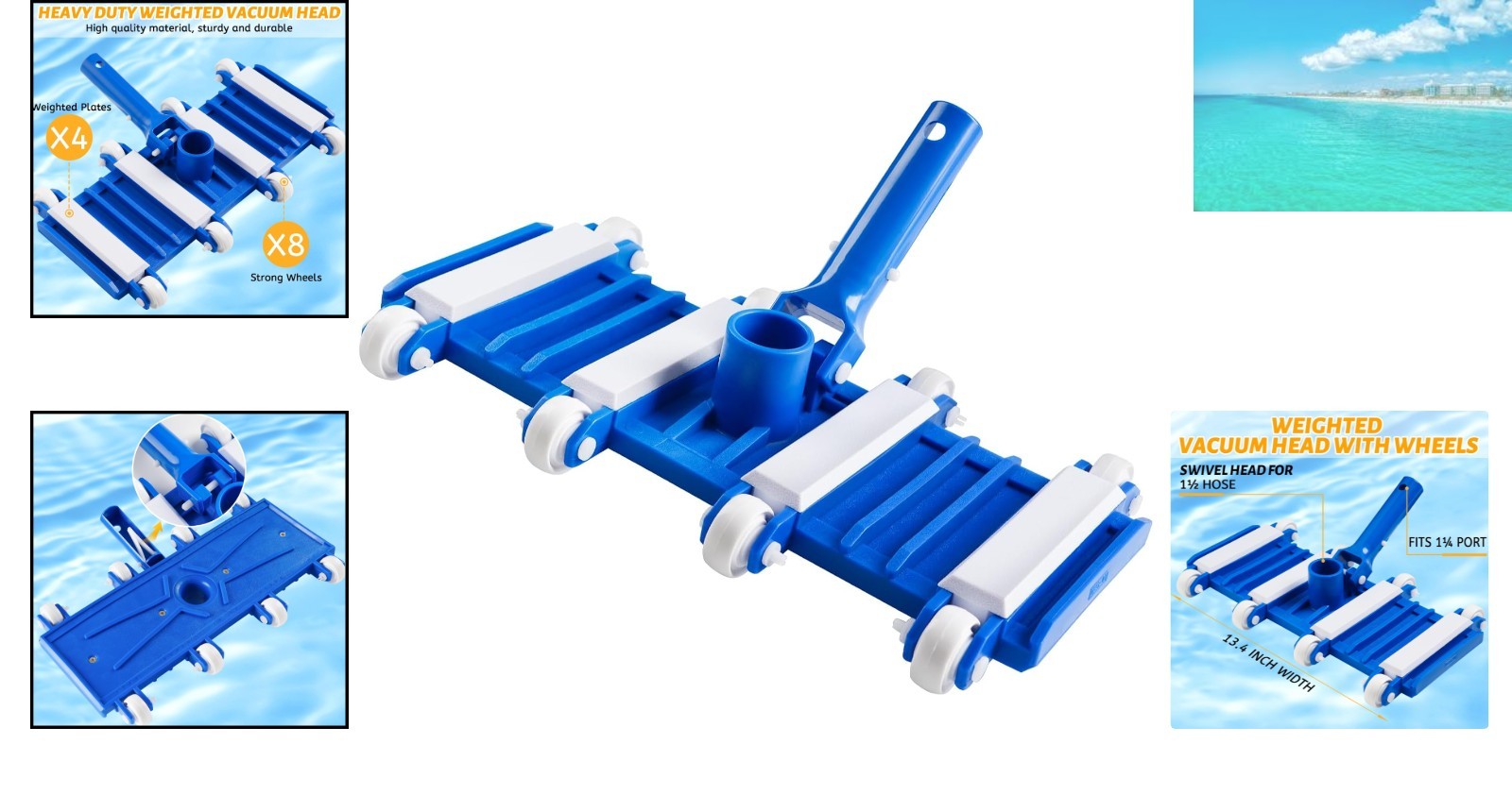 Corded Electric Pool Vacuum Head – Heavy Duty & Lightweight for Easy Maneuvering